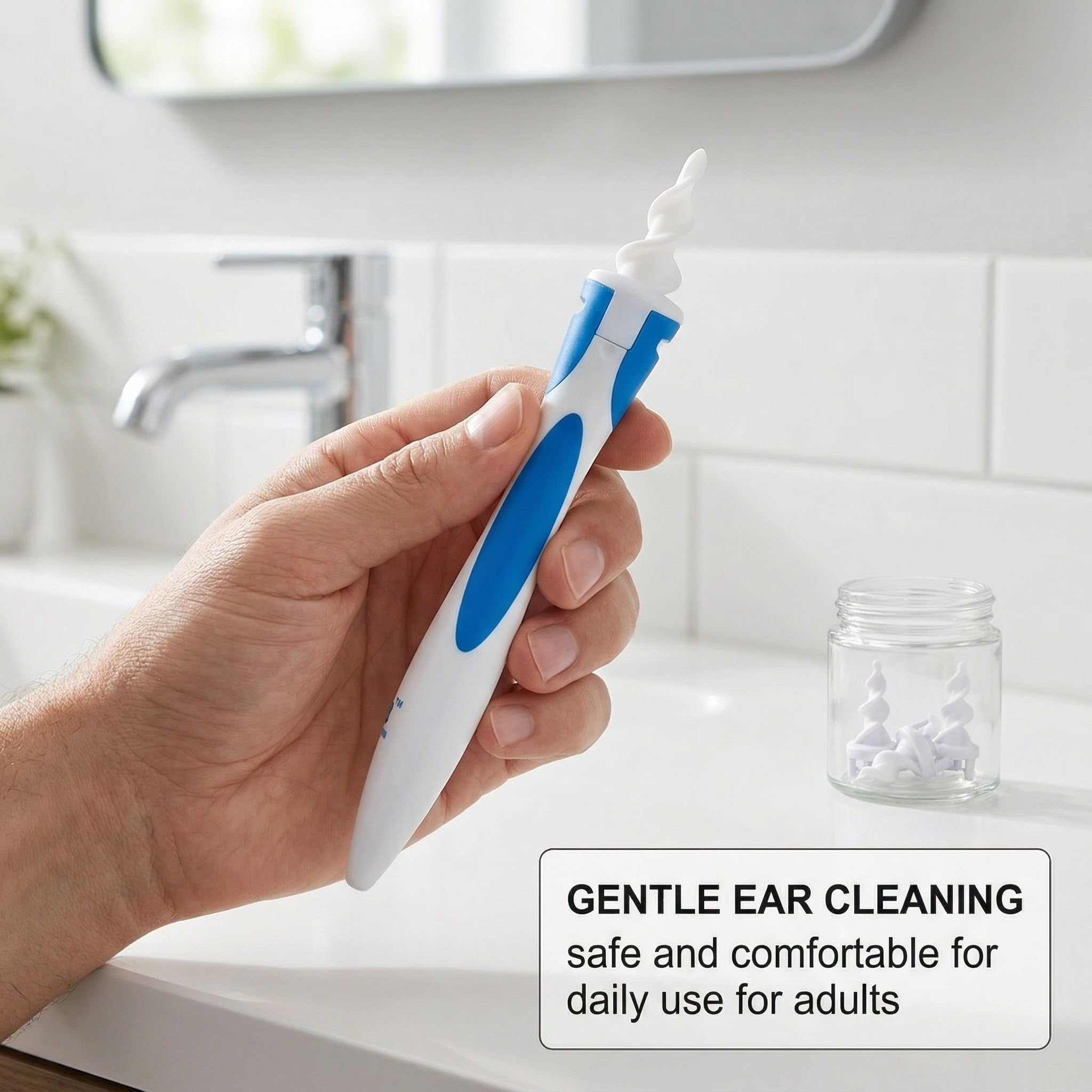 Nettoyeur Oreille, Eliminateur de cire d'oreille, sûr et doux kit de nettoyage d'oreille en silicone à spirale à 360 degrés avec 20 têtes de remplacement lavables, adapté aux enfants et aux personnes