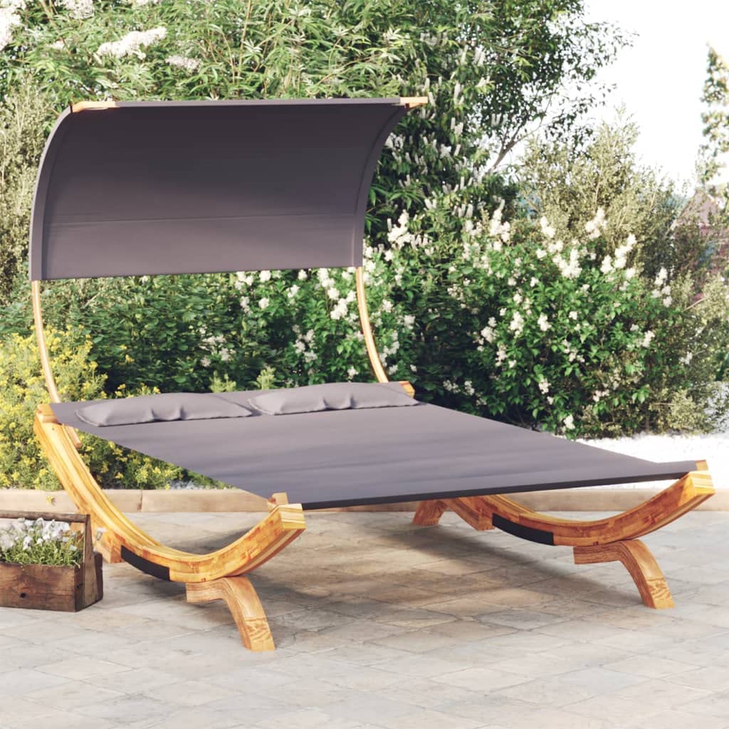 Lettino da giardino con tetto in legno massello, 165 x 203 x 126 cm, colore antracite, con protezione solare per terrazza, balcone e piscina, relax