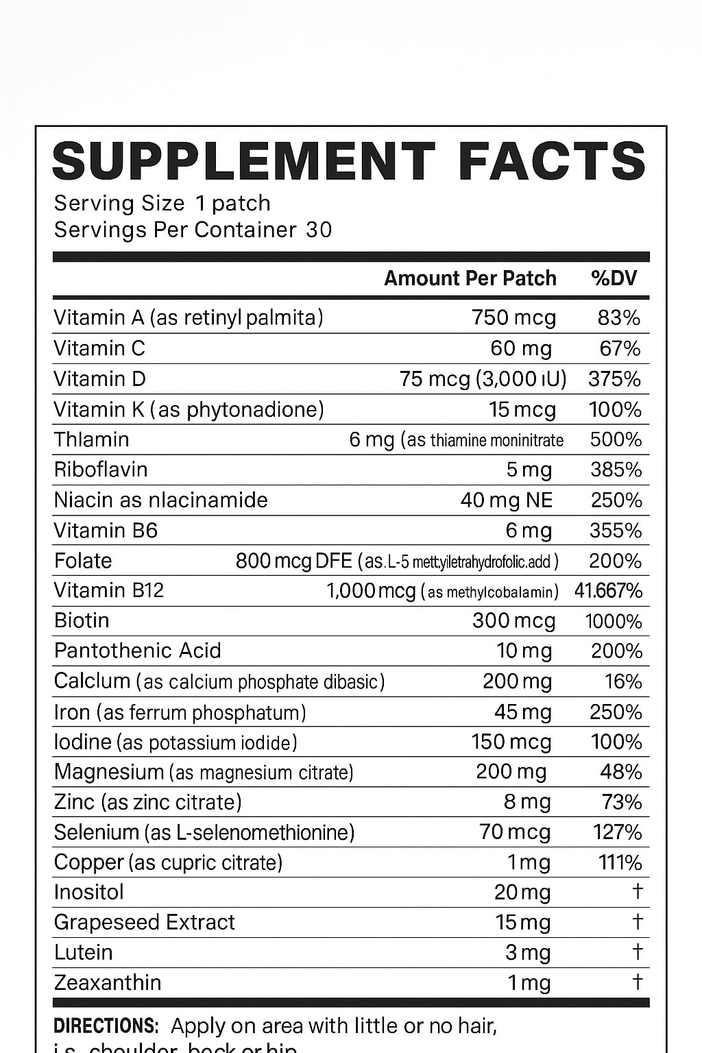 Multivitamin + Iron Supplement Transdermal Patch – Daily Vitamin & Mineral Supplement with B Complex, Vitamin D3, Calcium, Magnesium, Iron and Essential Nutrients - 30 Patches — Amazon image 3