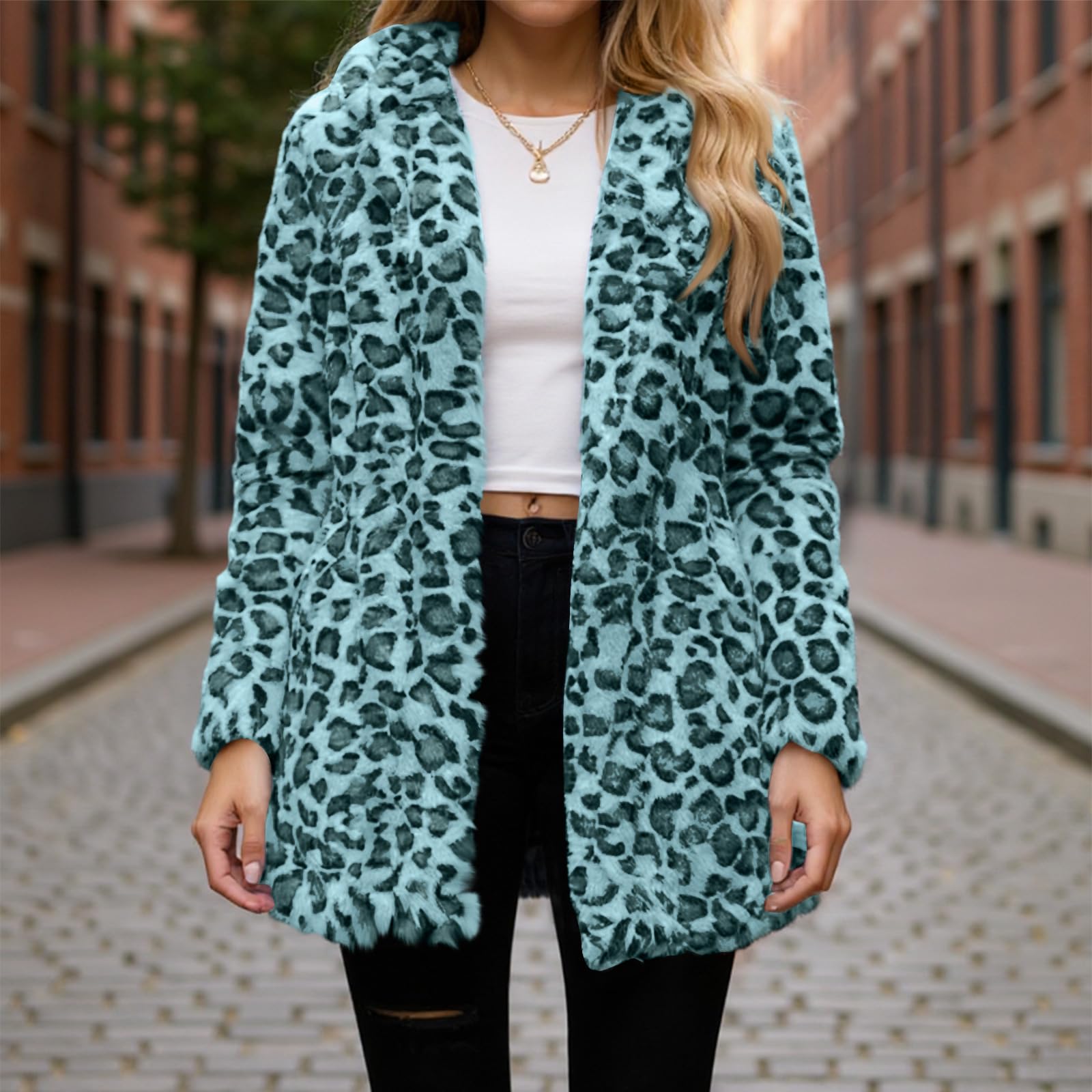Fleecejacke Damen Lang Teddyjacke Teddy Mantel Leopard Winterjacke