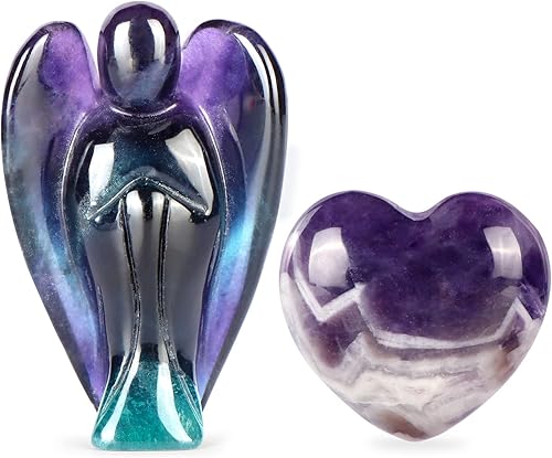 Miniatura 10 de Artistone Pocket Guardian Angel Plus Peach Heart - Juego de dos figuras naturales de cristal curativo natural con pequeñas piedras preciosas del