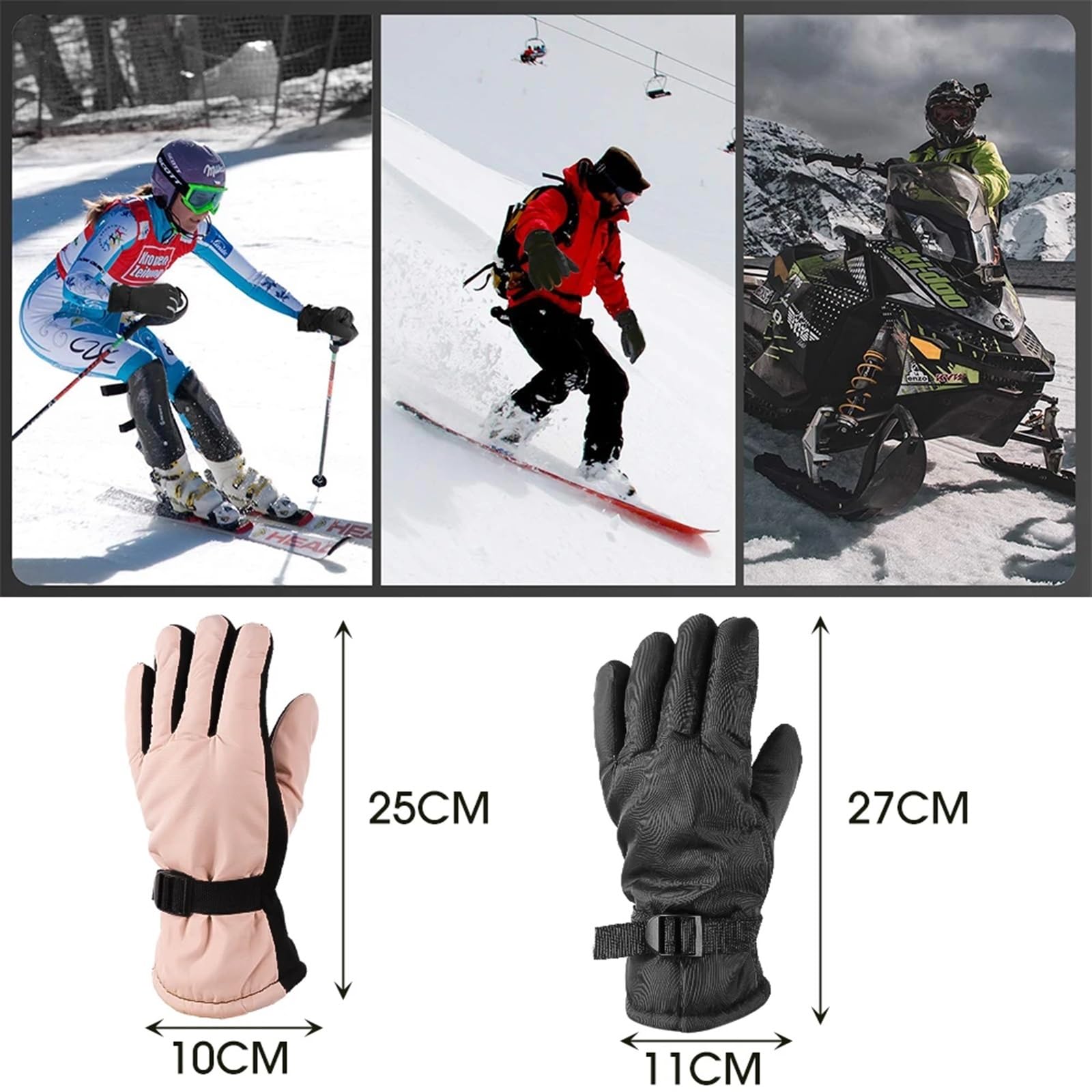 Guanto da Sci Guanti da Ciclismo Invernali da Uomo Outdoor Impermeabili Sci da Equitazione Moto Guanti addensati Caldi Guanti Antiscivolo Guanti Sportivi Termici Sottoguanti (Color : Pink)