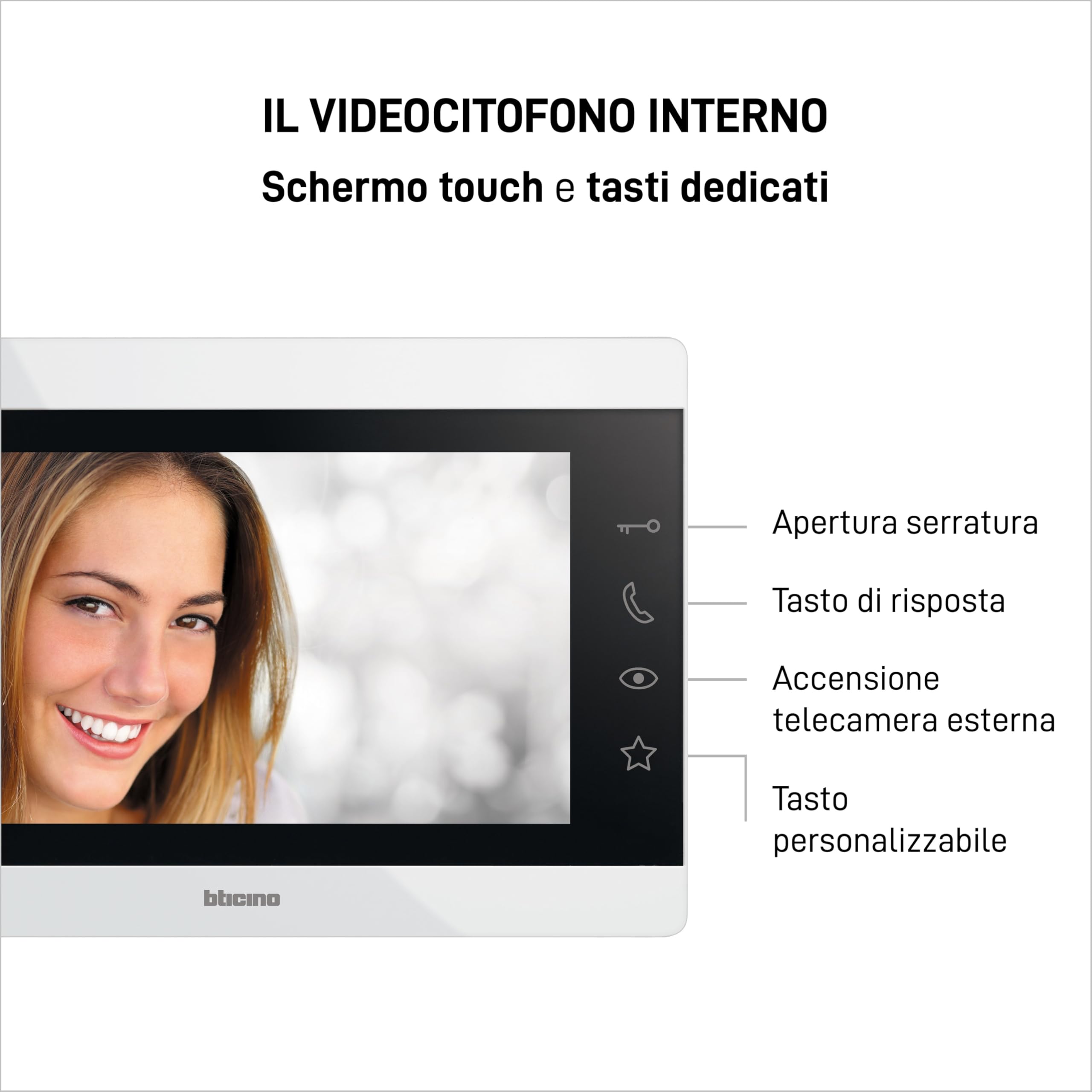 Bticino 317913 EASYKIT ESSENTIAL VIDEOCITOFONO MONOFAMILIARE Plug-In 2 Fili con: 1 Pulsantiera Esterna, Campanello e Telecamera, 1 Monitor Interno 7'' a Colori Vivavoce