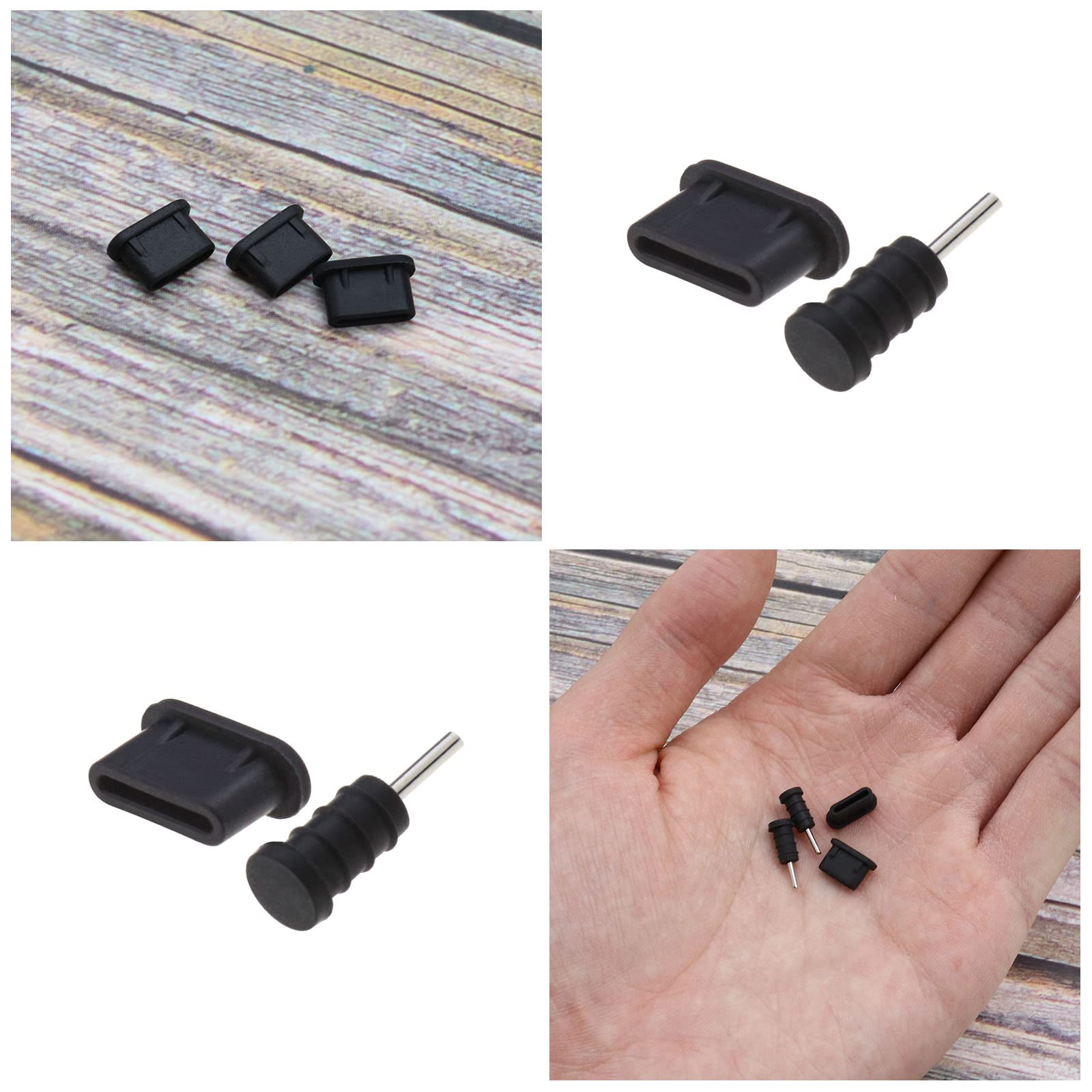 3 Confezioni Tappi Antipolvere Per Porta USB-C E Jack Auricolare 3.5mm - Gomma Nera Plastica, Protezione Per Smartphone E Tablet