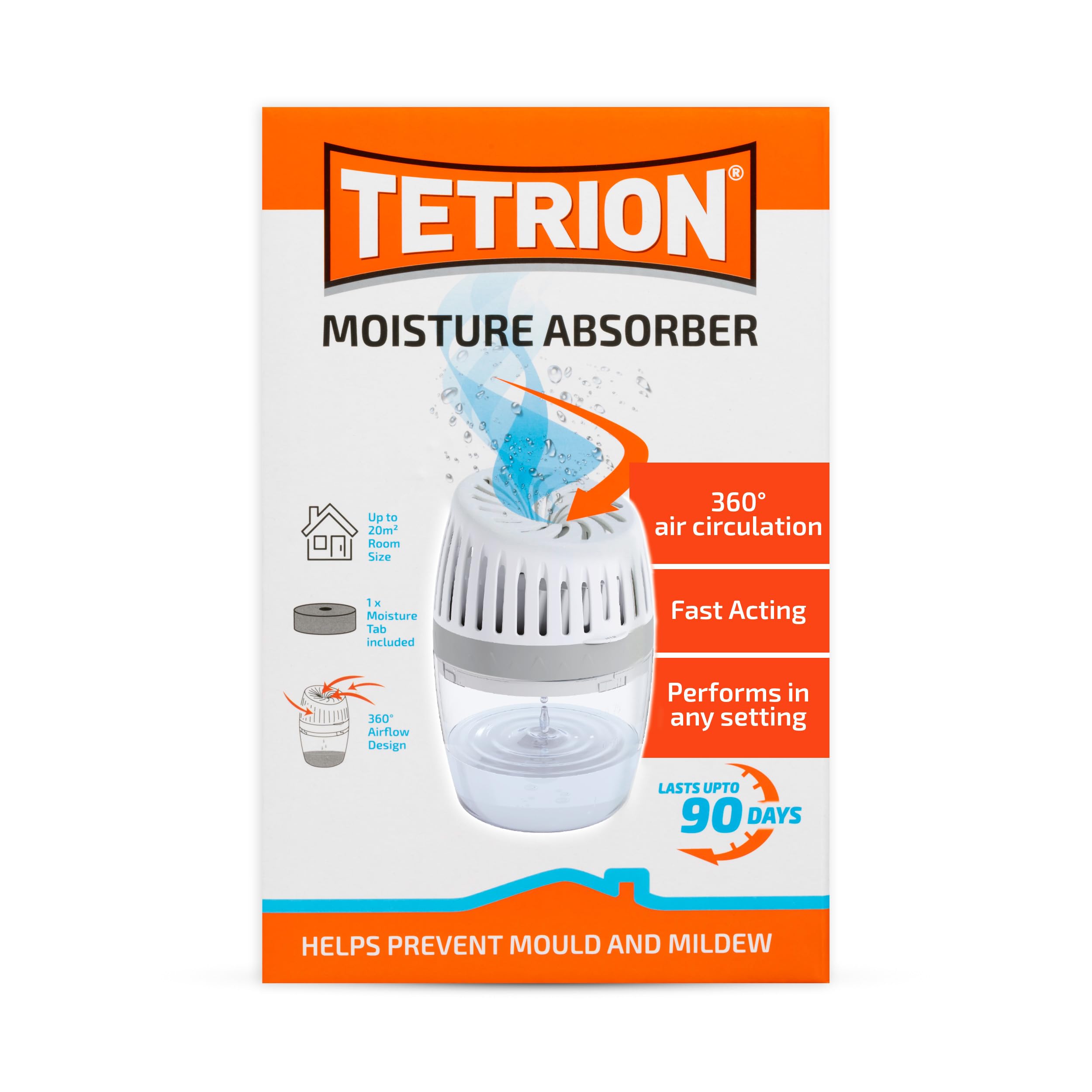 Tetrion Moisture Absorber, 630 g - Prevents Condensation, Controls Moisture, Improves Air Quality - Advanced 360° Airflow, 20m² Coverage - Versatile and Easy-to-Use Solution
