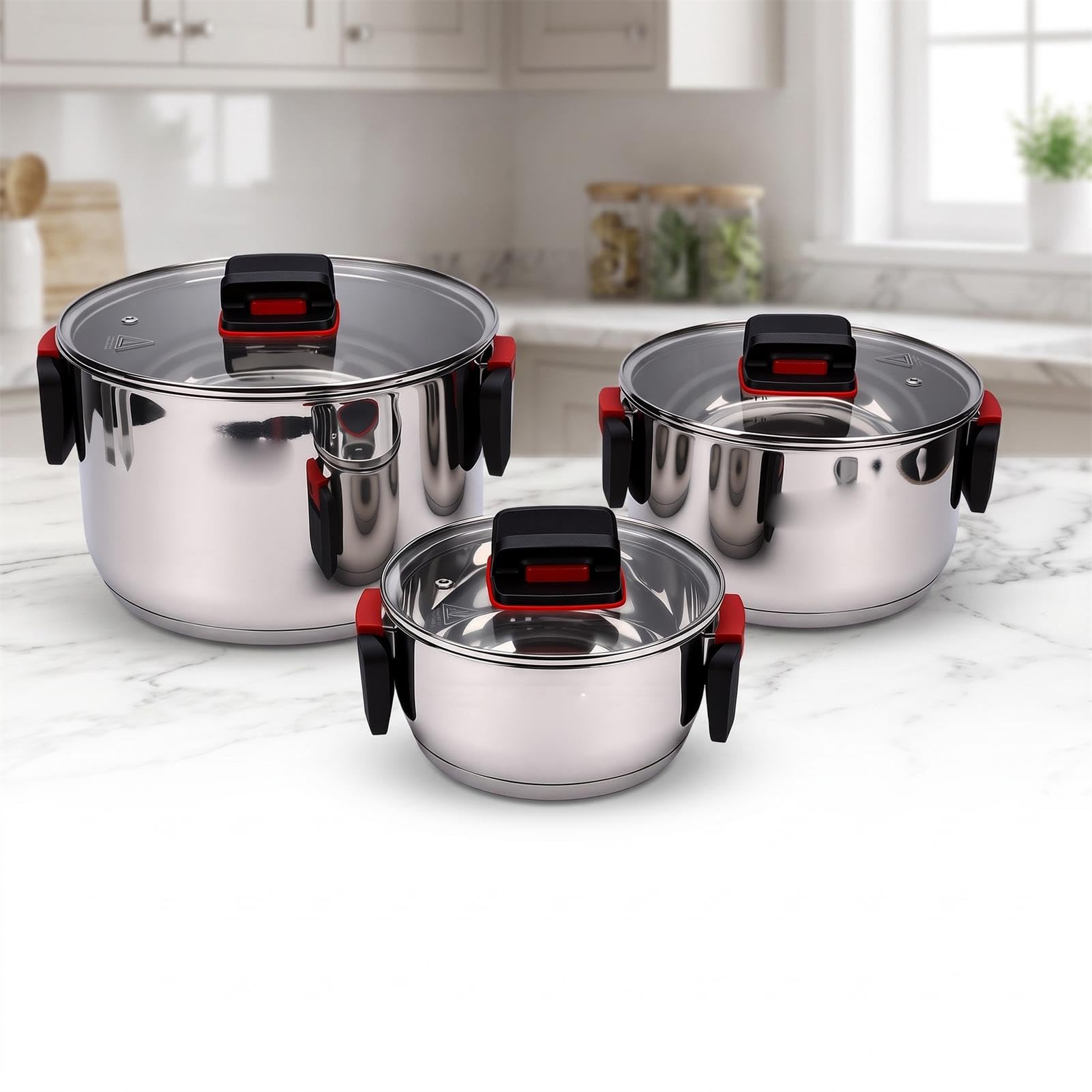 Generic Juego de Ollas Duraderas de Acero Inoxidable, Ollas Antiadherentes para Cocineros Caseros, 3 uds., 1,8l, 2,7l, 5,8l, Seguras para Horno de Inducción
