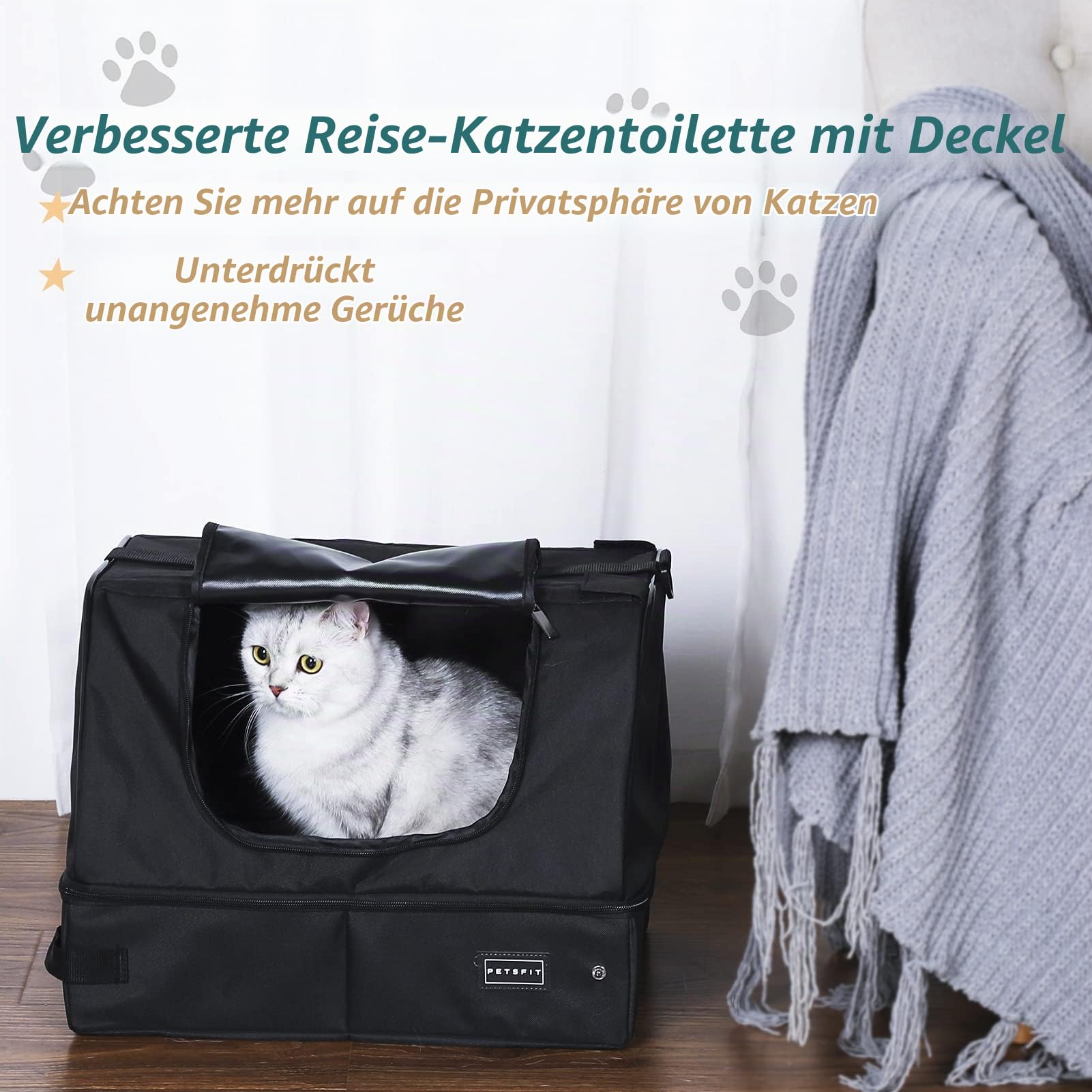 Petsfit Reise Katzentoilette mit Deckel, tragbare Katzen Reisetoilette mobiles Katzenklo für Auto, Portable Cat Litter Box für unterwegs