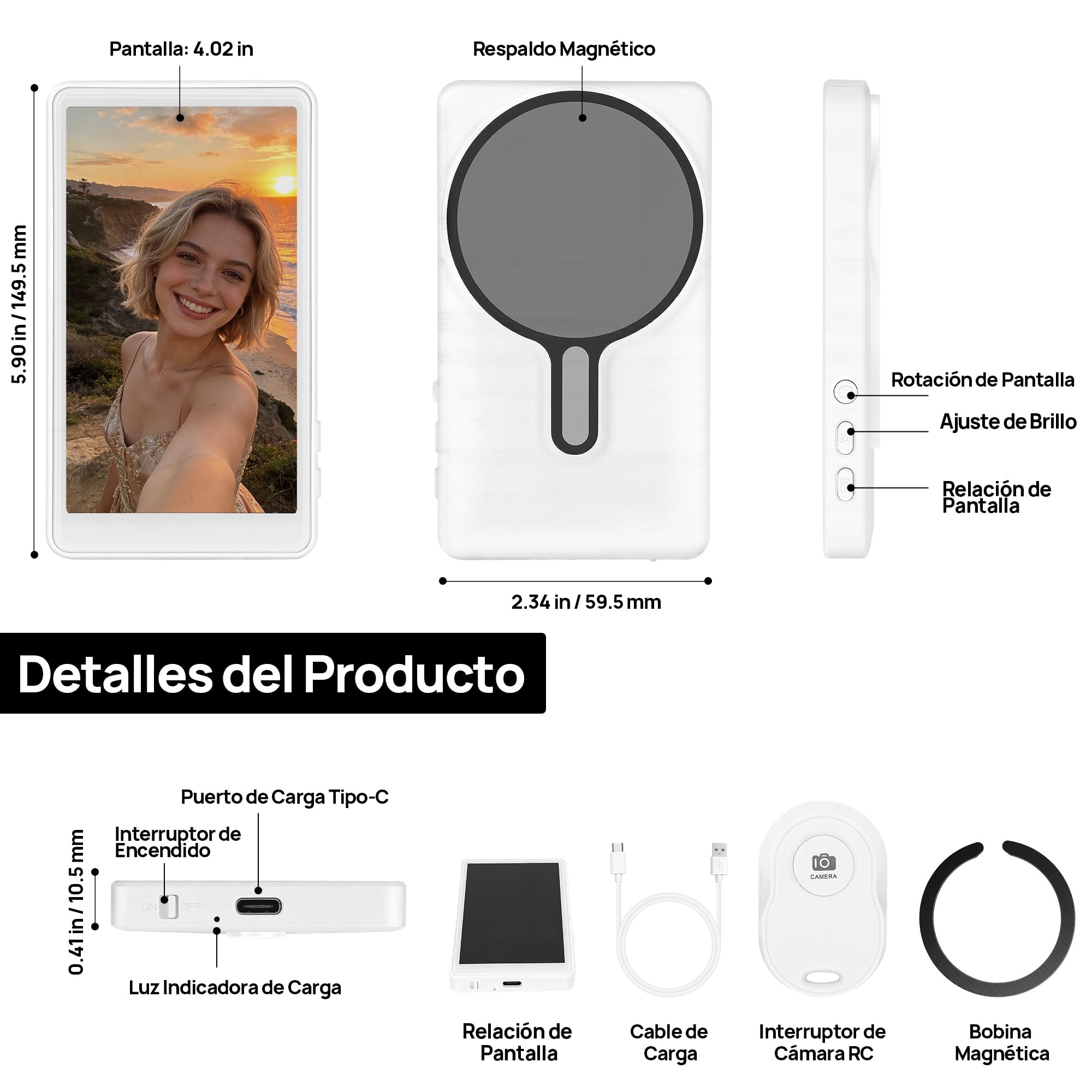 Teléfono Magnético Vlog Selfie Pantalla Grabación Inalámbrica Cámara Trasera Selfie Pantalla con Control Remoto Bluetooth