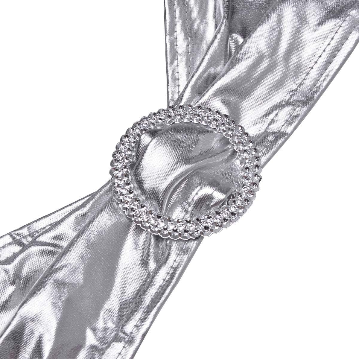 50 PCS Spandex Chair Sashes Bows Elastic Chair Bands with Buckle Slider Sashes Bows for Wedding Decorations Without White Covers (Metallic Silver)