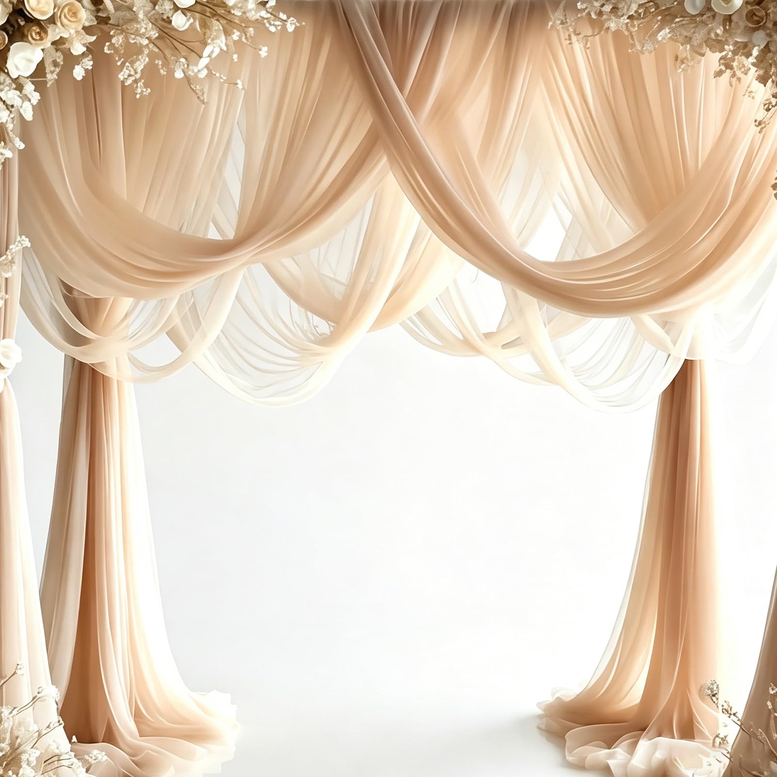 Shensuii Chiffon Sheer Voile Backdrop Curtain for Wedding, Champagne 1Pcs