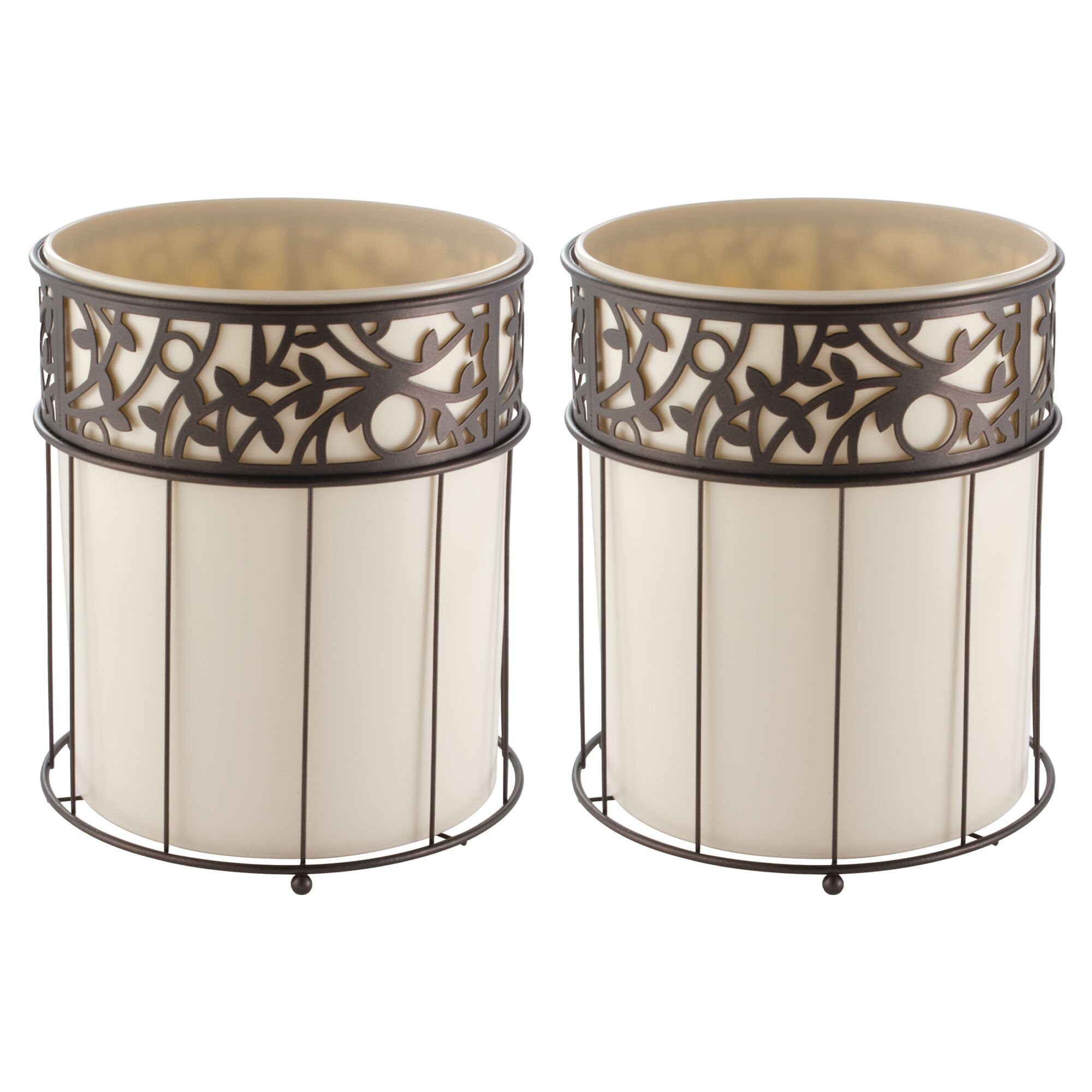 iDesign Metal Vine Bathroom Trash Can with Plastic Insert - Set of 2 - Vanilla/Bronze