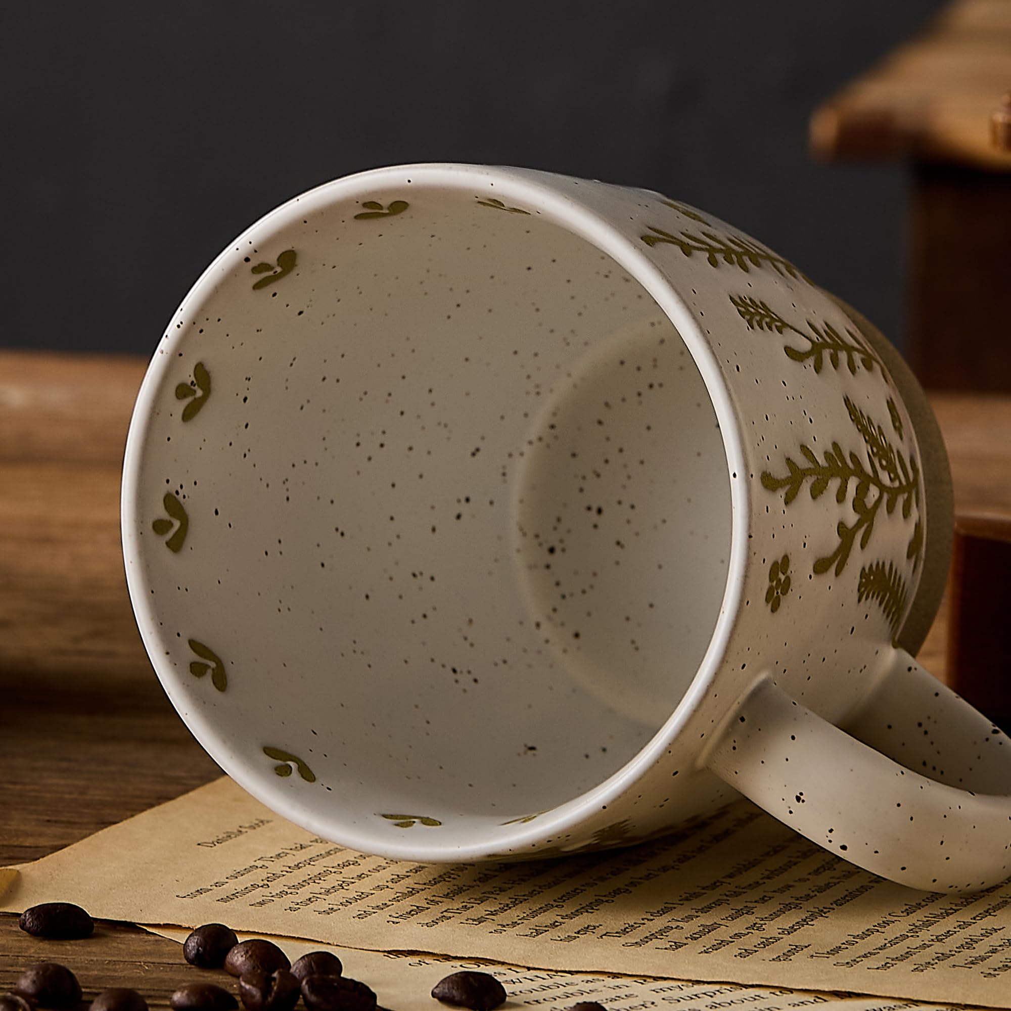 Juego de 2 tazas de café grandes de cerámica de 18 onzas, tazas florales rústicas hechas a mano con asa, aptas para microondas para café con leche, café, café, cacao, leche, tazas grandes modernas y