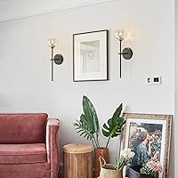 Vista 4 de BOKT Conjunto de iluminación de pared de cristal mate negro de mediados del siglo XX, juego de 2 lámparas de pared modernas de metal largo, juego