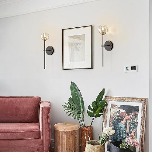 Miniatura 4 de BOKT Juego de 2 apliques de pared de cristal negro mate de mediados de siglo, juego de 2 lámparas de pared modernas de metal largo, lámpara de pared