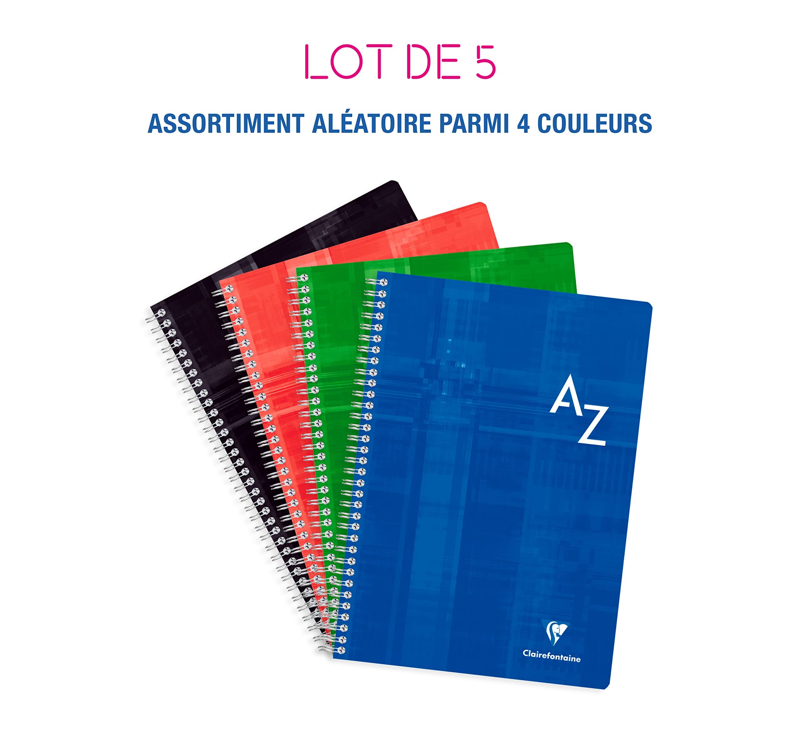 Clairefontaine 8148C Lot de 5 Répertoires à Spirale - A4 21x29,7 cm - 180 Pages Grands Carreaux - Papier Blanc 90 g - Couverture Carte Pelliculée - Couleurs Aléatoires