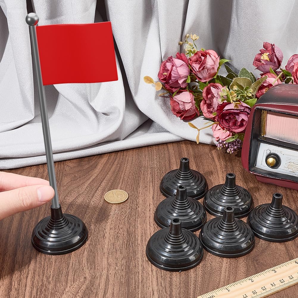 CRASPIRE 8Pcs Black Flag Holder Mini Flag Stand Base Plastic Stick Round 2.2x1.5 Hole Small Desk Centerpiece Show Display Holder for Flagpole Table Centerpiece Base Indoor Office Company Party image 3