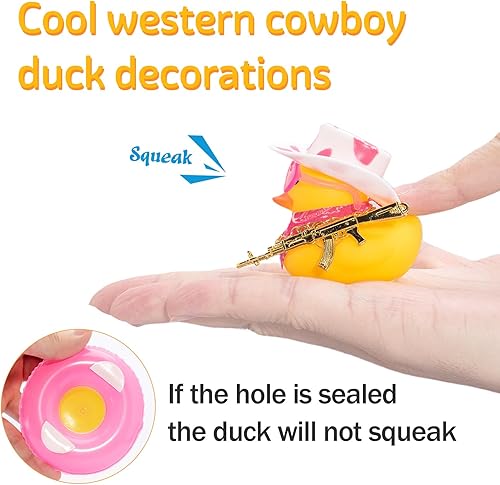 Miniatura 5 de wonuu Decoración de pato de goma para automóvil, accesorios de decoración de tablero de instrumentos de vaquero occidental con mini anillo de