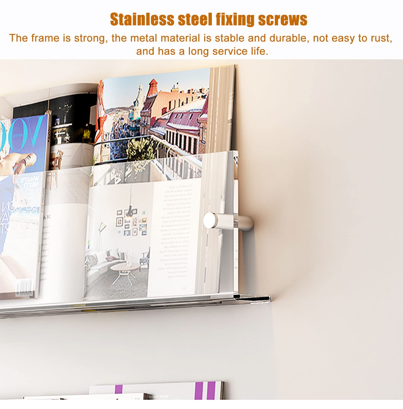 Zeitschriftenständer aus Acryl zur Wandmontage, Aktenorganizer für die Bürowand, Prospekthalter, transparenter Zeitschriftenhalter, Bücherständer, 2er-Set (Länge 60 cm)