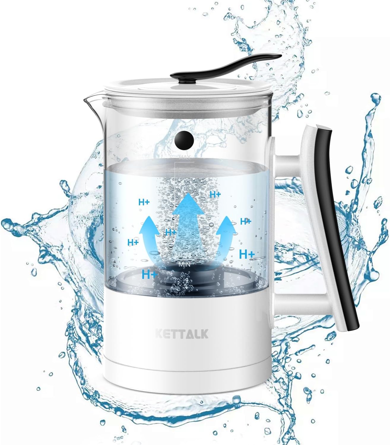 Hydrogen Water Generator Ionized Water Machine SPE and PEM Concentrator Technology Hydrogen Water Pitcher 2300PPB Electrolysis Alkaline Water Jug, Balanced pH Water Ionizer, Glass-W92-01