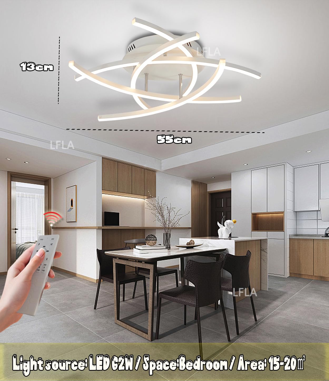 Duże Lampy Sufitowe Ściemnialna Nowoczesna Lampa Sufitowa LED z Pilotem ściemniania 3000K-6000K Czarna Lampa do sSalonu Biała Lampa Wufitowa do Salonu Sypialnia Gabinet (Biały, 5-płomień,62W)