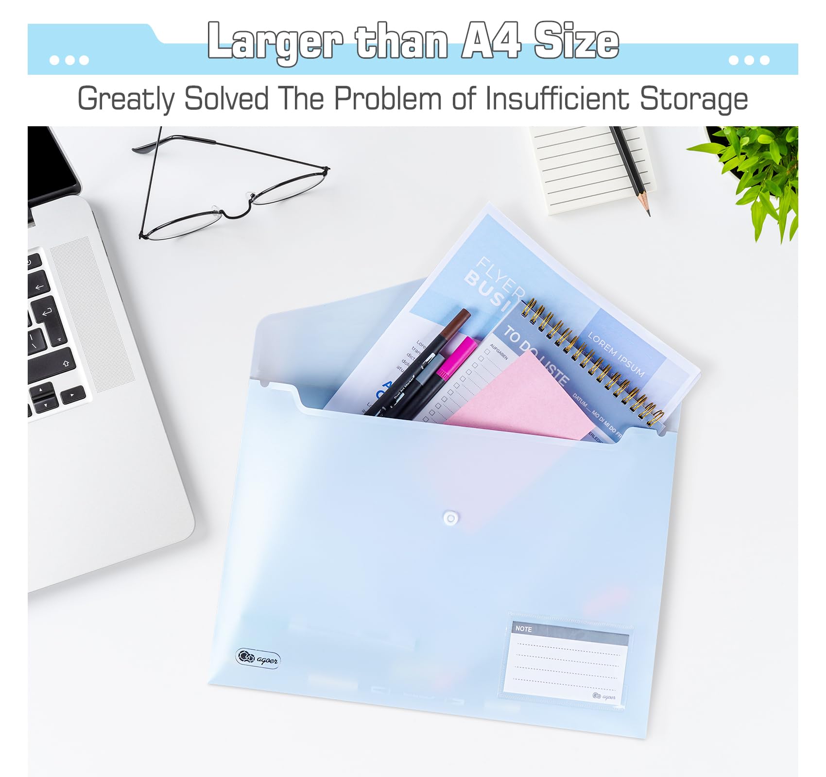 Agoer 12 Packs Plastic Wallet Folders,A4+ Widened Clear Document Envelopes Folders,6 Assorted Color Popper Wallets with Label Pocket and Snap Button for Document Stationery School Home Work Office - Image 4