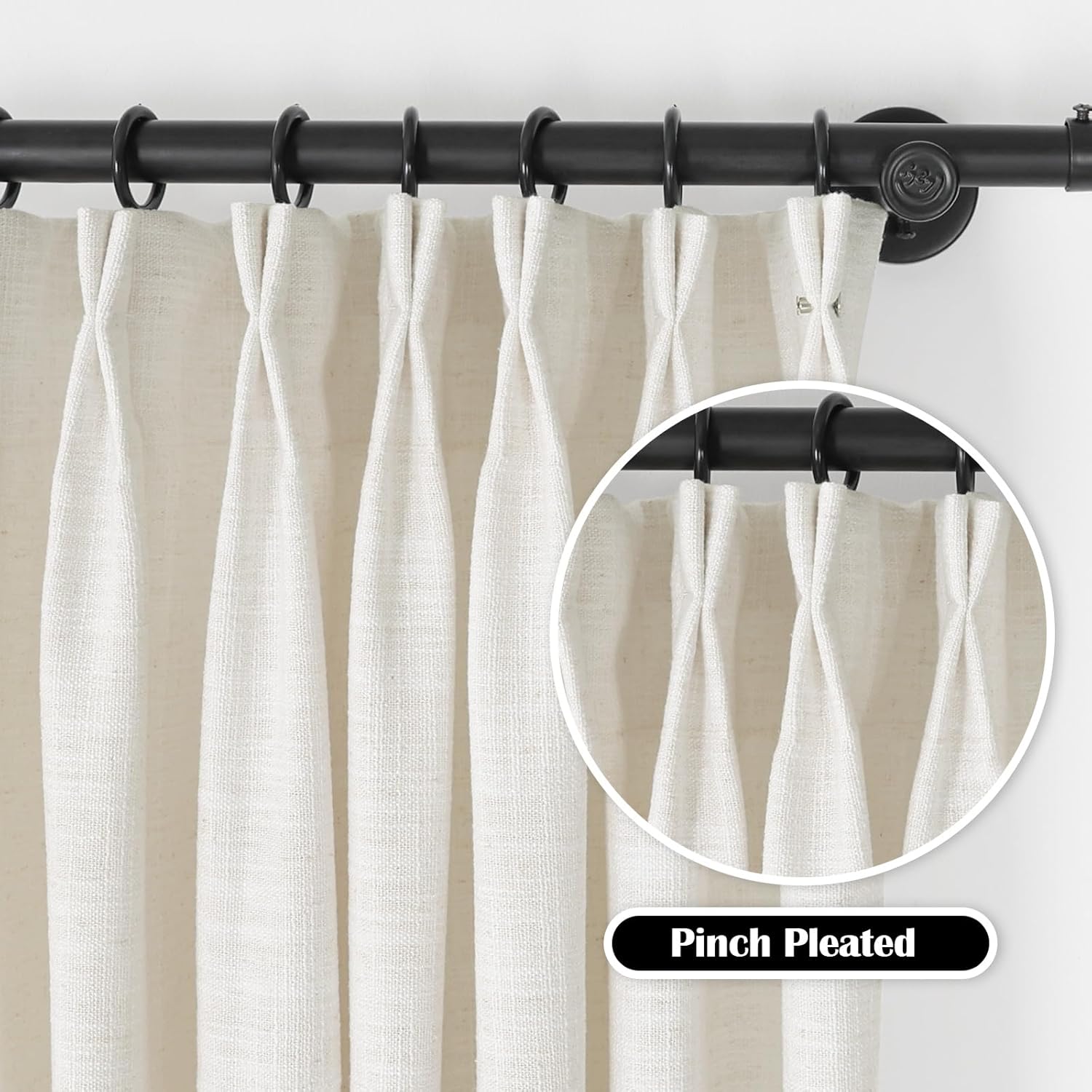 LUSTROWIN Luxury Natural Linen Textured Room Darkening Curtain for Living Room 96 inches Long Pinch Pleated Drapes Drapery for Bedroom Window Patio Door (1 Panel, Ivory White, 40" W x 96" L)