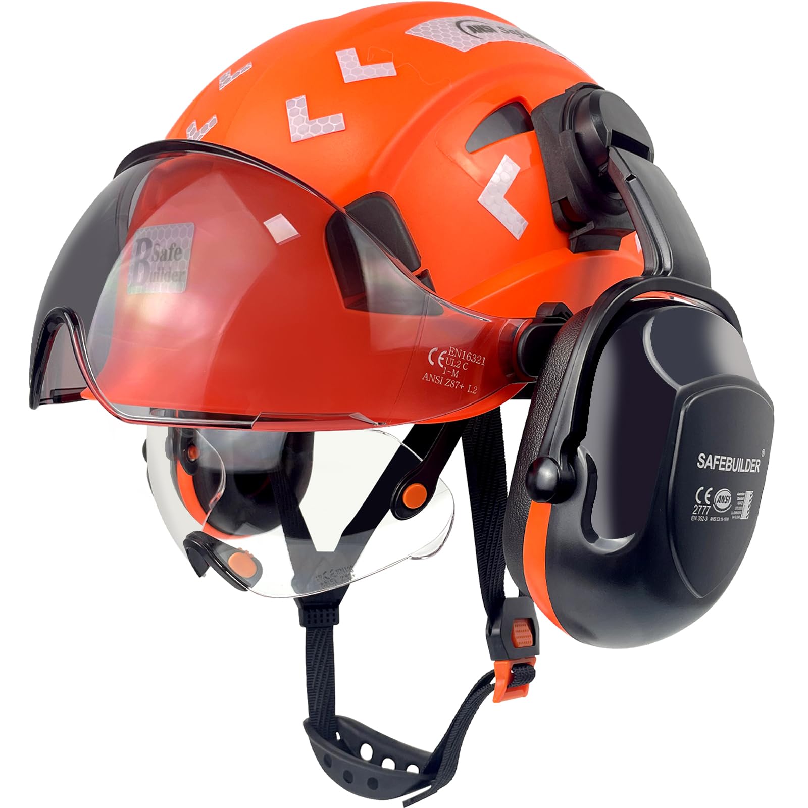 SAFEBUILDER Safety Hard Hats with Visor Hearing Protection 4 in 1 Safety Helmet Lightweight Adjustable Breathable 6-Point Suspension Head Protection ANSI Z89.1 Approved