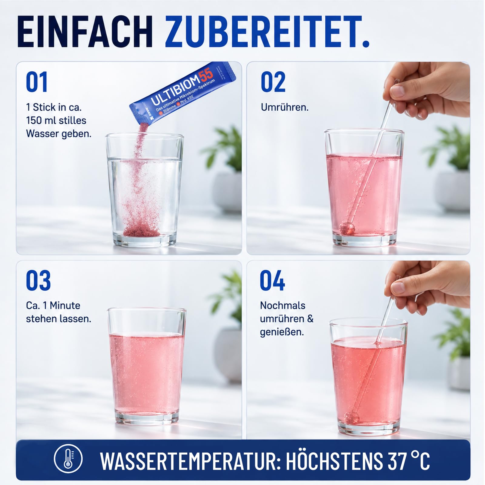 ULTIBIOM Darmflora-Komplex Pulver – 55 Bakterienkulturen, 50 Milliarden KBE pro Tagesportion, 30 Sticks – mit Akazienfaser, Inulin, FOS, Verdauungsenzymen, Vitaminen & Mineralstoffen