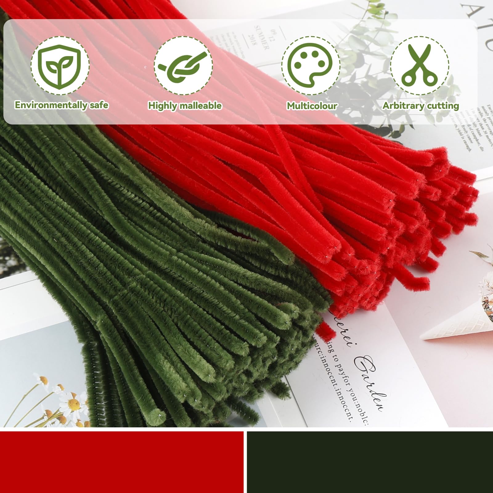 150 stuks rozenboeket pijpenragers, pijpenreiniger, 8 stuks groen knutseldraad, cadeaupapier, plakband, pijpenrager om te knutselen (groen, rood