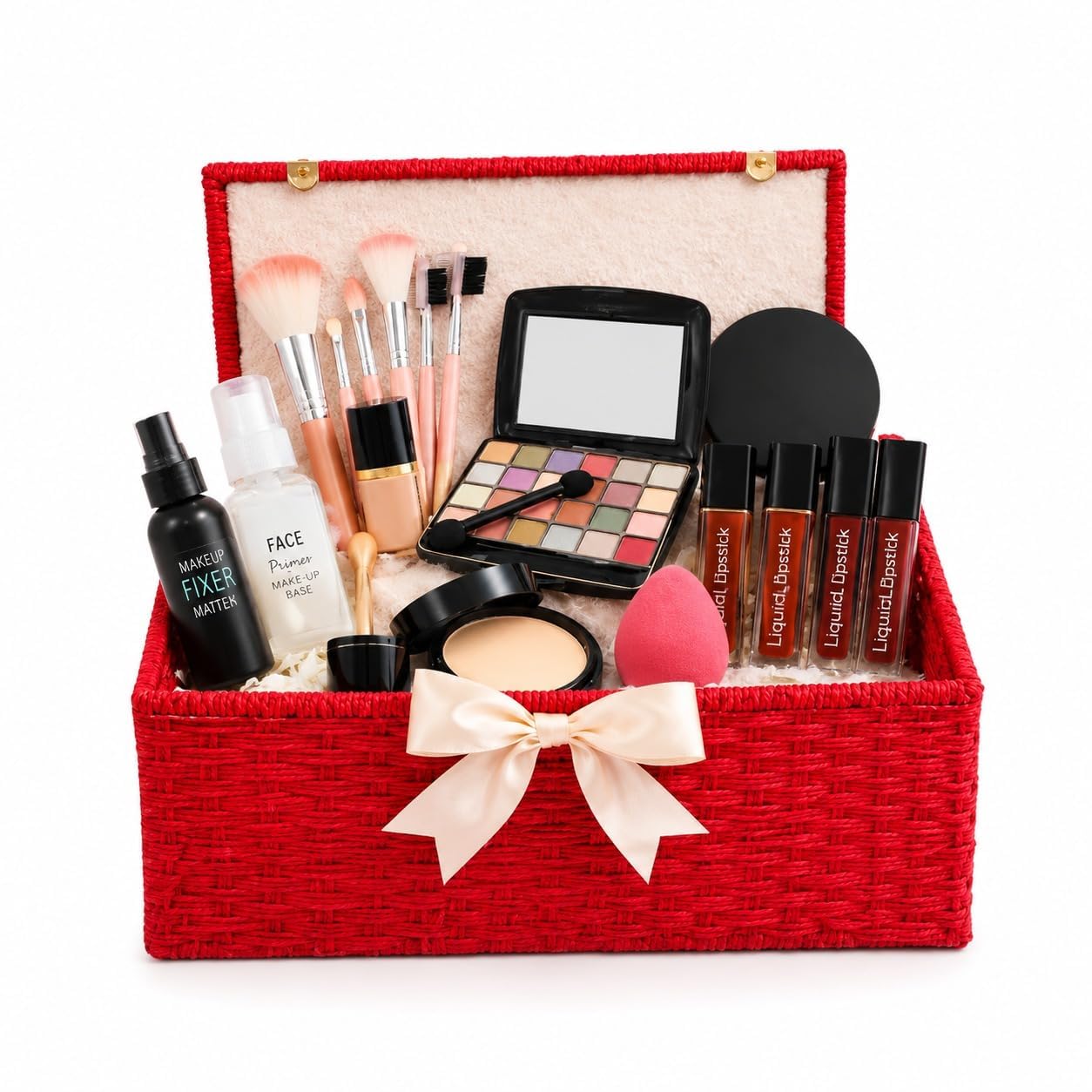 complete makeup gift hamper for women | all-in-one cosmetic kit with makeup brushes, eyeshadow palette, lip colors & face makeup essentials