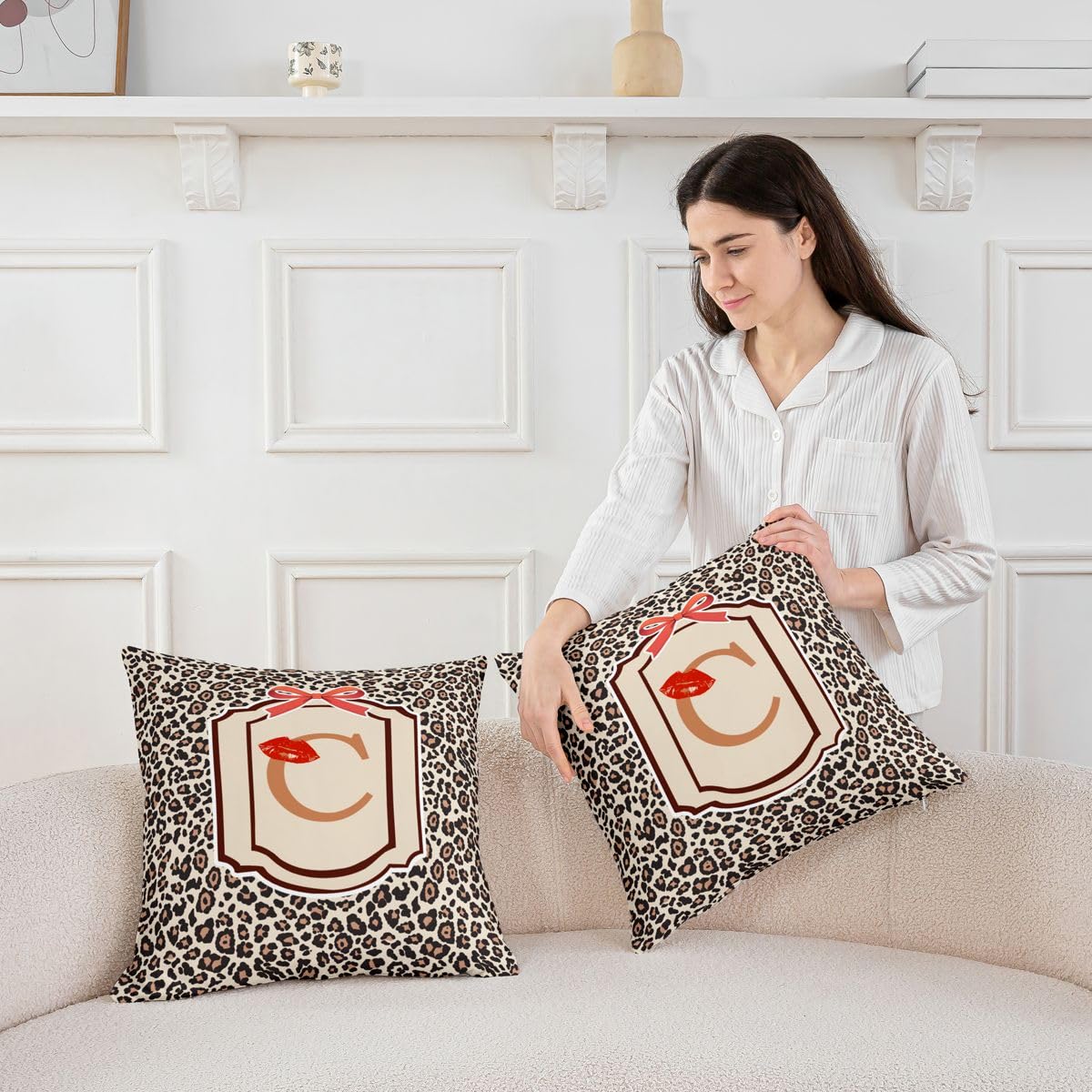 Homewish Set di 4 federe per cuscino con stampa leopardata, 50 x 50 cm
