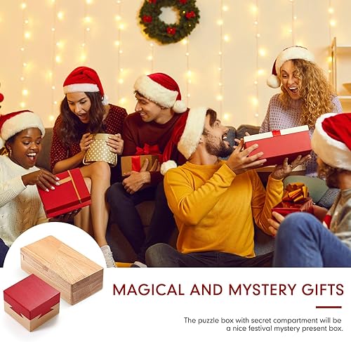 Miniatura 5 de Paquete de 2 cajas de rompecabezas de San Valentín, caja de madera mágica imposible de cola de milano, caja de dinero secreta, mini rompecabezas 3D,