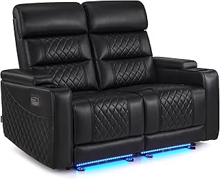 M MCombo 2 Sitzer Sofa mit Schlaffunktion, Relaxsofa 2 Sitzer mit verstellbare Kopfstütze, 2er Kinosessel mit USB & Type-C Anschlüsse, Armlehnen-Aufbewahrung & LED Beleuchtung, 7705 (Schwarz)