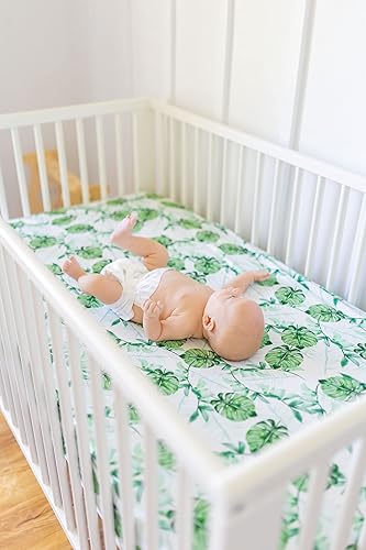 Miniatura 2 de Tropical Leaf - Sábana bajera ajustable para cuna, hecha de viscosa de bambú y elastano, se adapta a colchones estándar para cuna y niños pequeños,