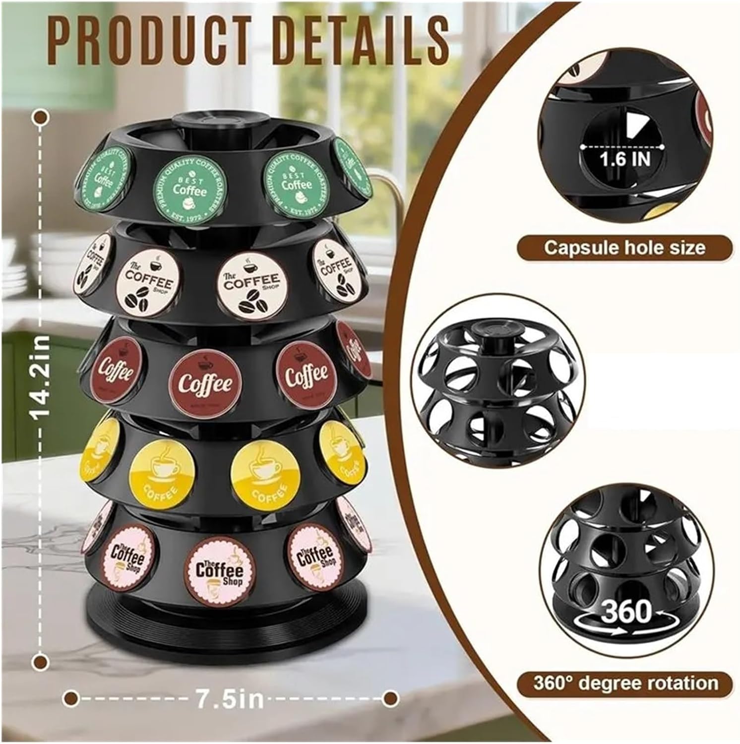 360 ° Turntable-Coffee Pod Holder, Compatible For Keurig, 40 Capsule Organizer,Space-Saving Storage