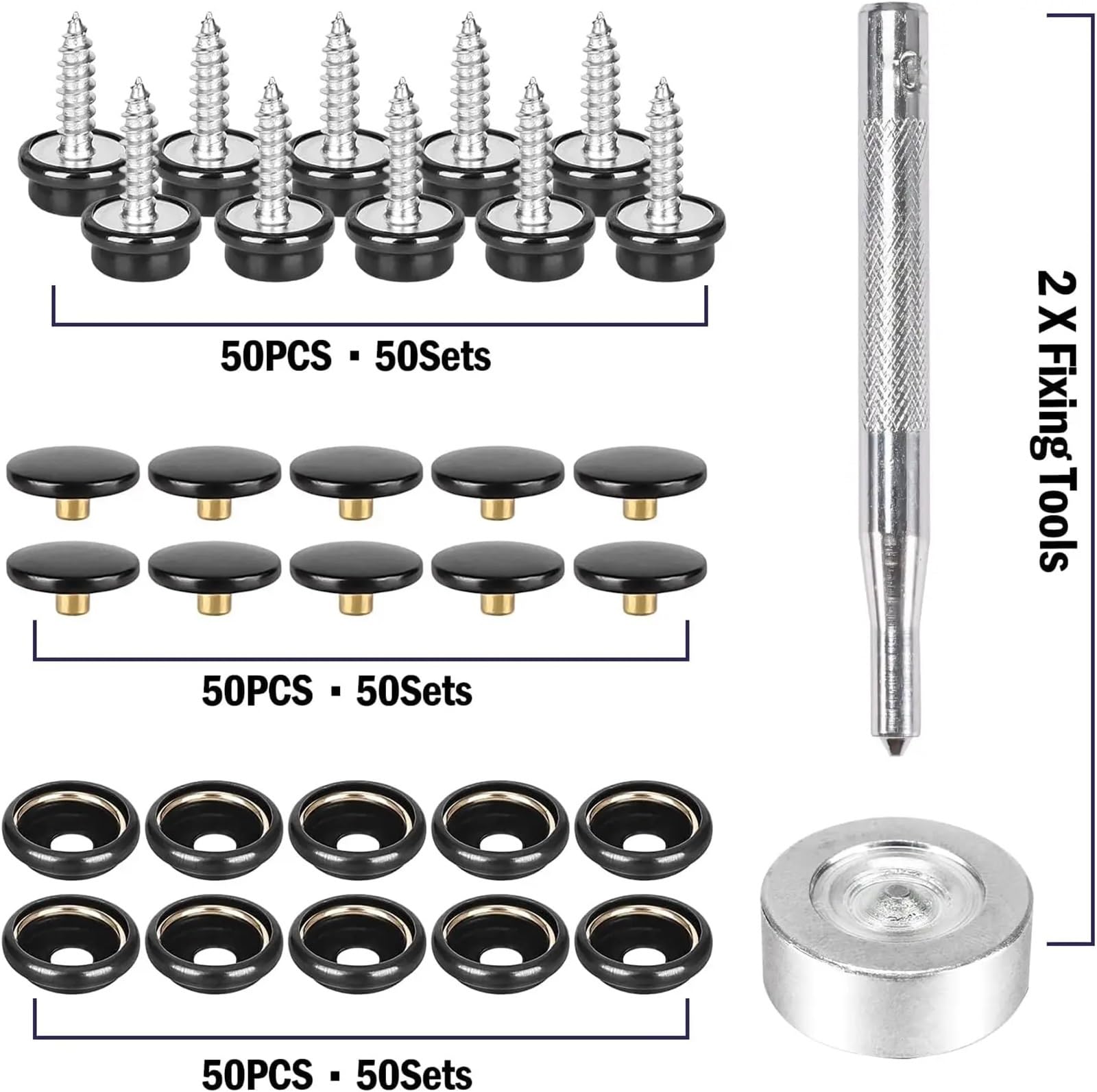 Kit de 150 broches lona grado marino 3/8" y herramienta cierre a presión for tapicería cubierta barco con 2 herramientas ajuste