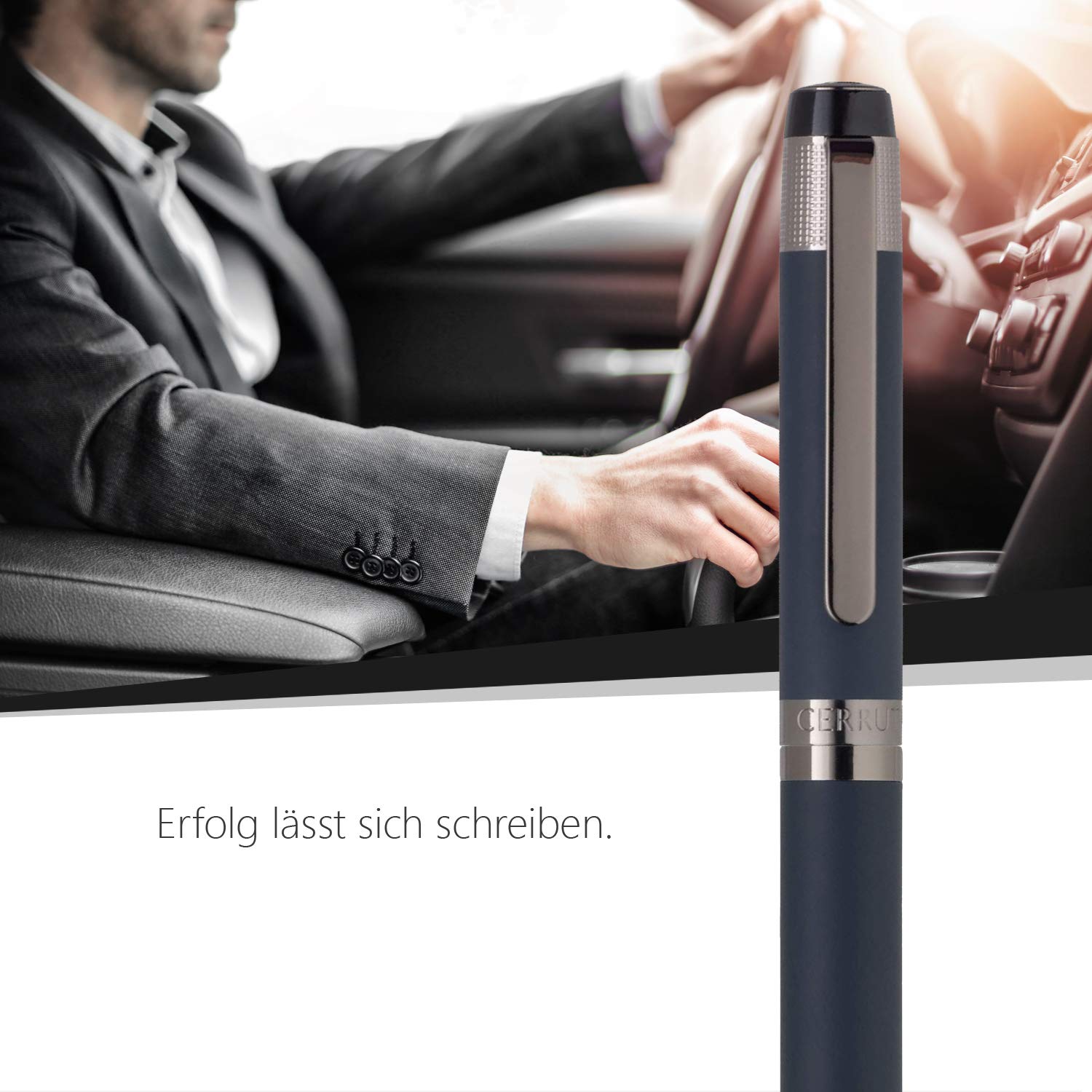 Cerruti 1881 Tintenroller „THAMES“ Navy | Schreibstift aus Edelstahl in einem blauen Korpus | Schwarze Mine | Geschenkbox