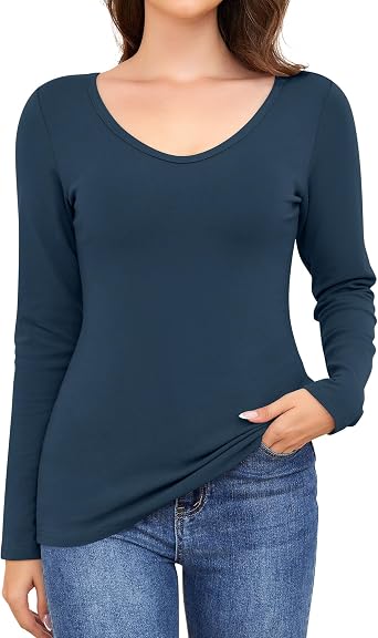 Ganado Long Sleeve Shirts for Women V Neck Thermal Tops | Basic Tops, Slim Fit, Micro Fleece, Soft Stretch Undershirts, Daily Work Wear, Casual Spring & Fall & Winter Layering