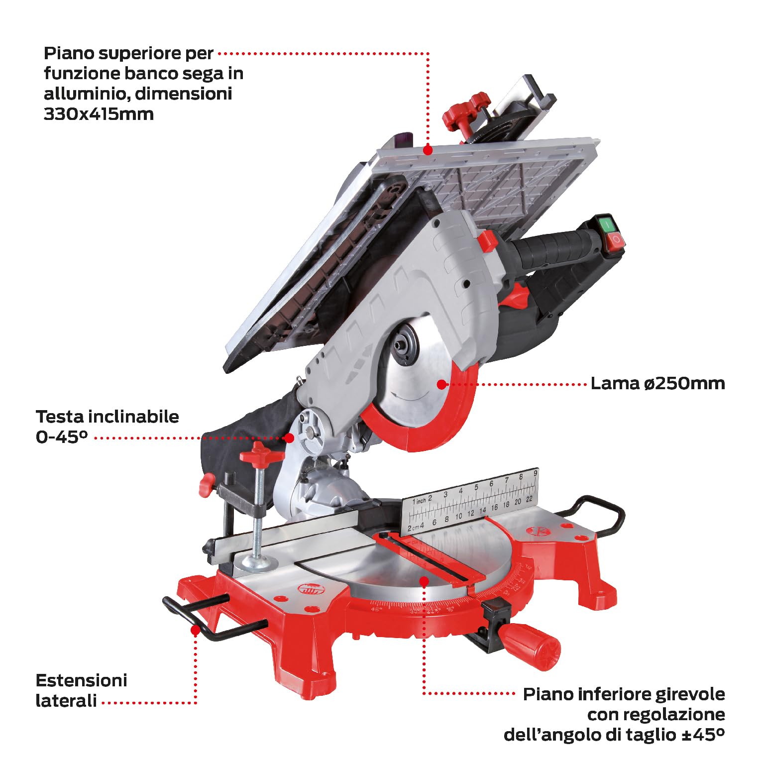 Valex TLS250B Piła z Funkcją Ławki, 1800W, 900mm Szerokość, 550mm Długość, 400mm Wysokość