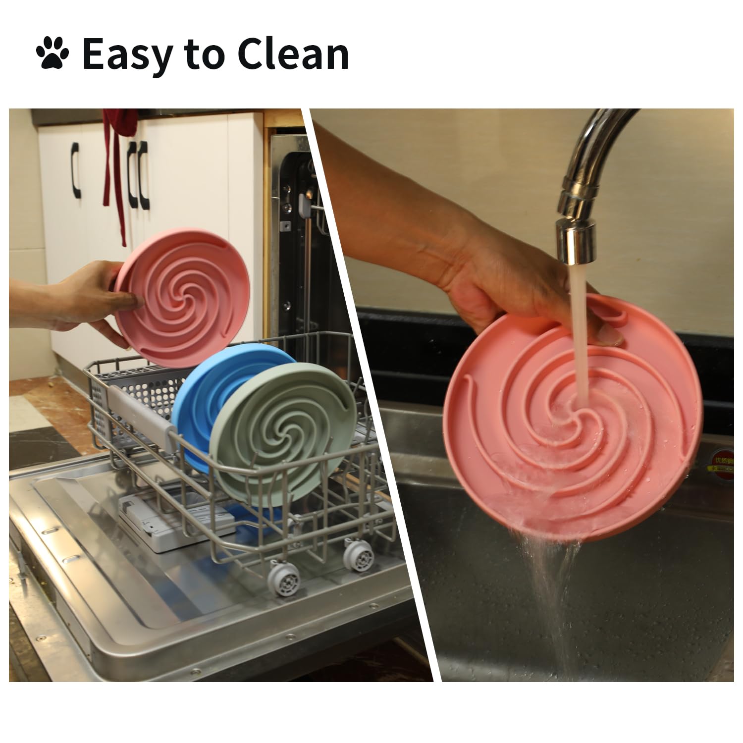 Bifeaw Cuenco de silicona para perros de alimentación lenta, apto para lavavajillas y microondas con diseño antideslizante para comer (rosa polvo)