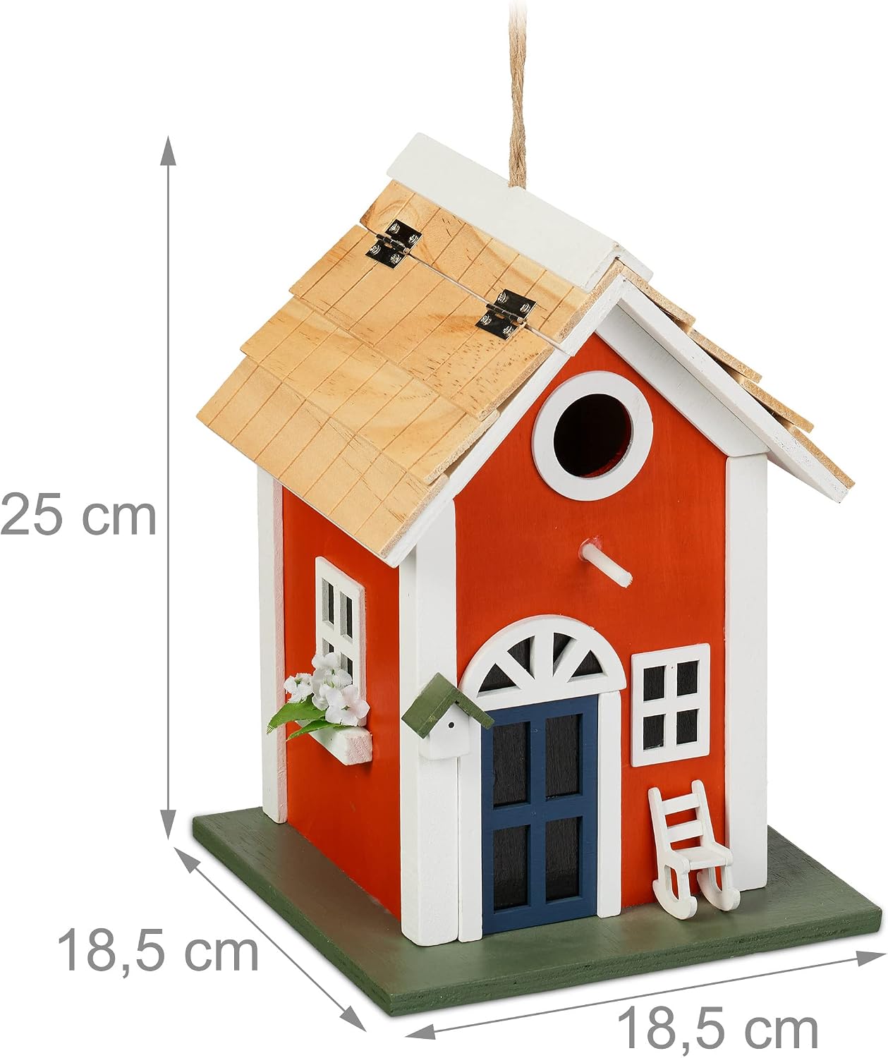 Relaxdays Decorative Bird House, Country House Style, H x W x D: 25 x 18.5 x 18.5 cm, Wood, Colourful