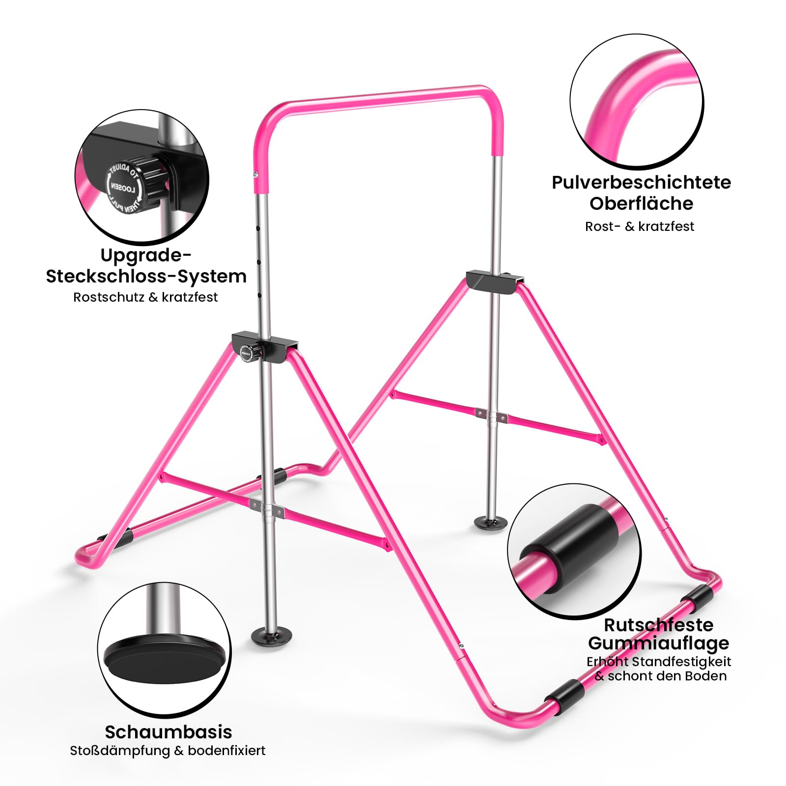 Safly Fun Barras de gimnasia expandibles para niños, color rosa con estera