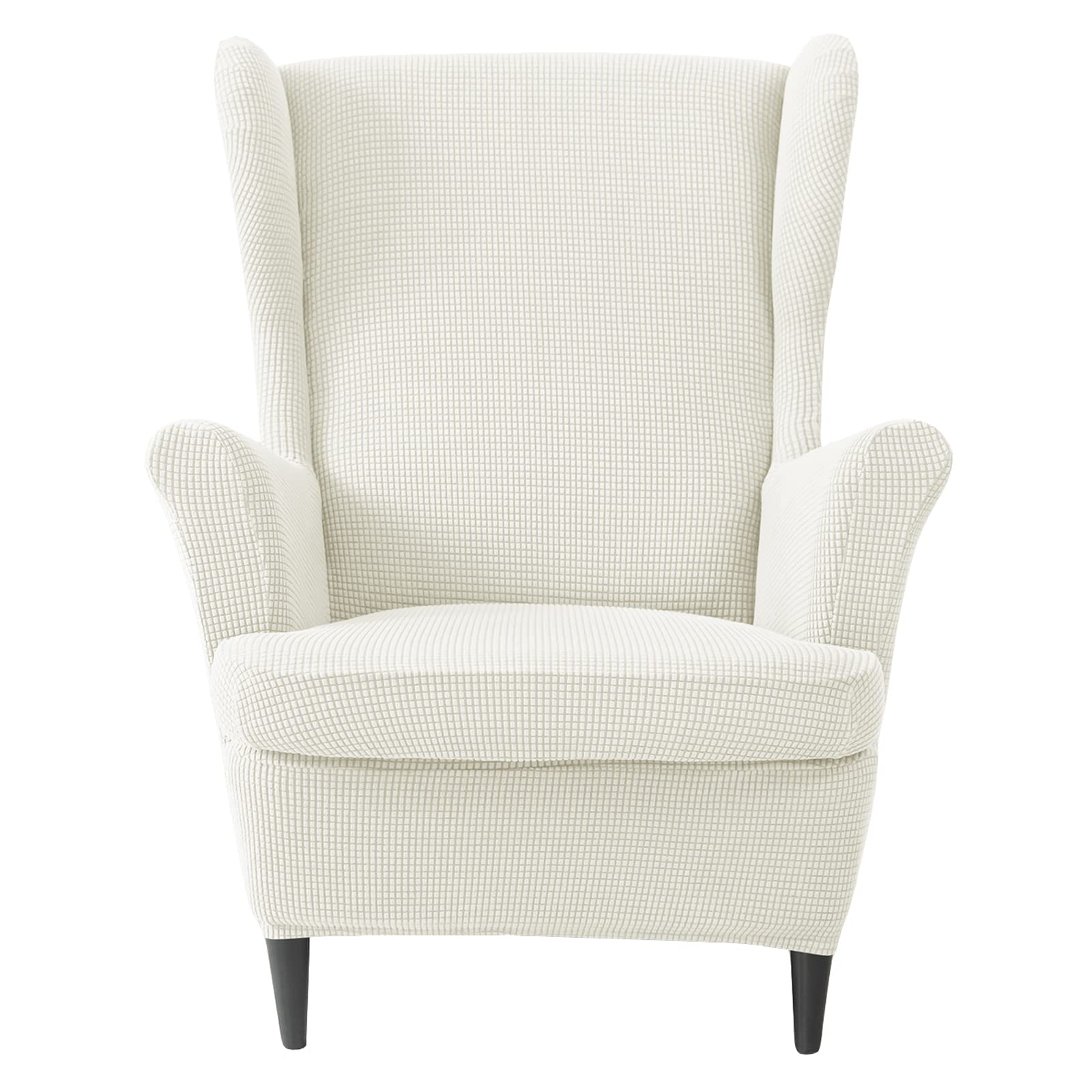 Jhld Cream Stretch Wing Chair Slipcover 2 Piece, Jacquard Wingback Chair Slipcover Spandex Non Slip Wingback Chair Cover Wing Chair Covers For Chair Living Room -2 Piece