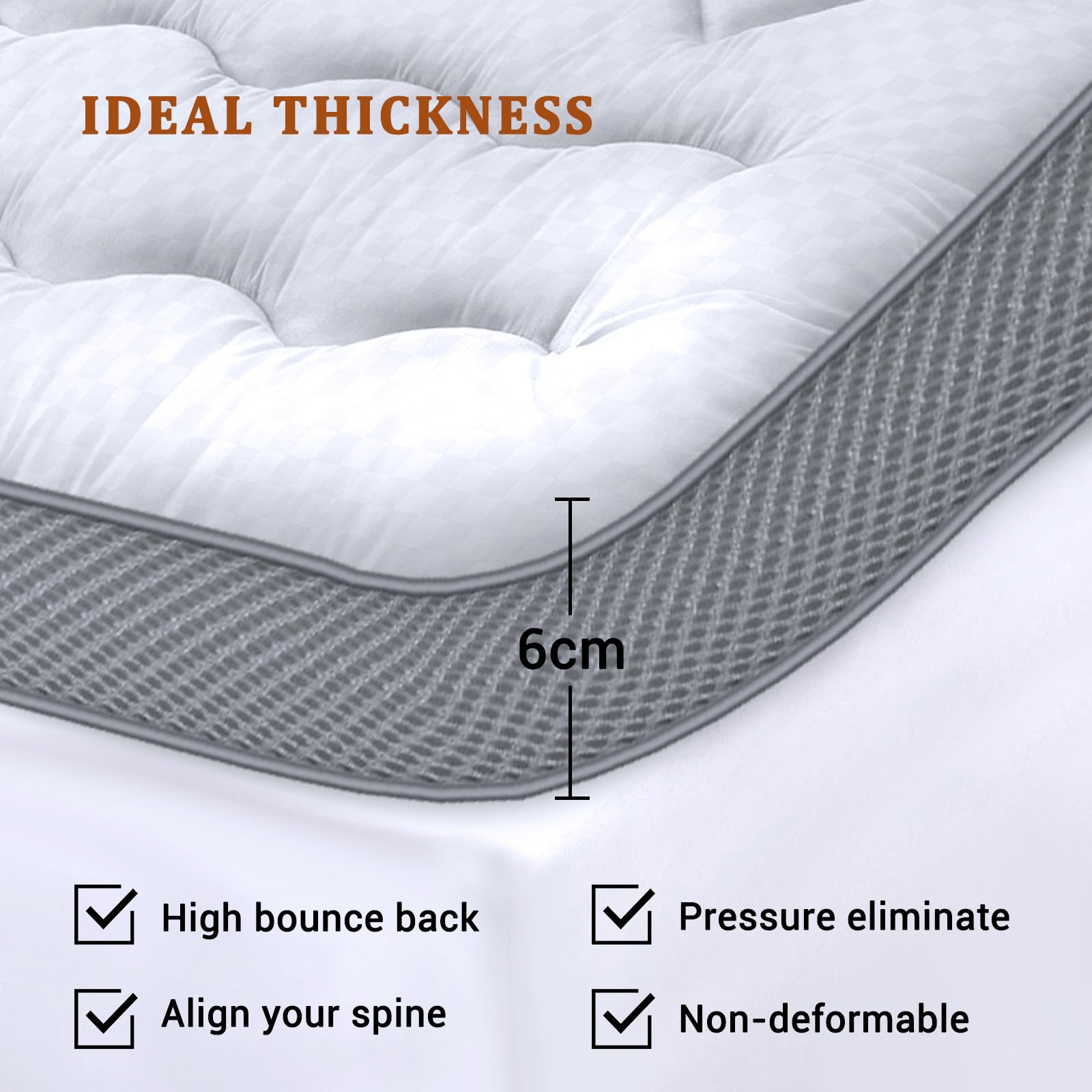 BedStory Cubrecolchón King Ultra Suave de 6 cm de Grosor, Fibra Alternativa de plumón para Dolor de Espalda, enfriamiento, Blanco, 150 x 200 cm, SSTP46020