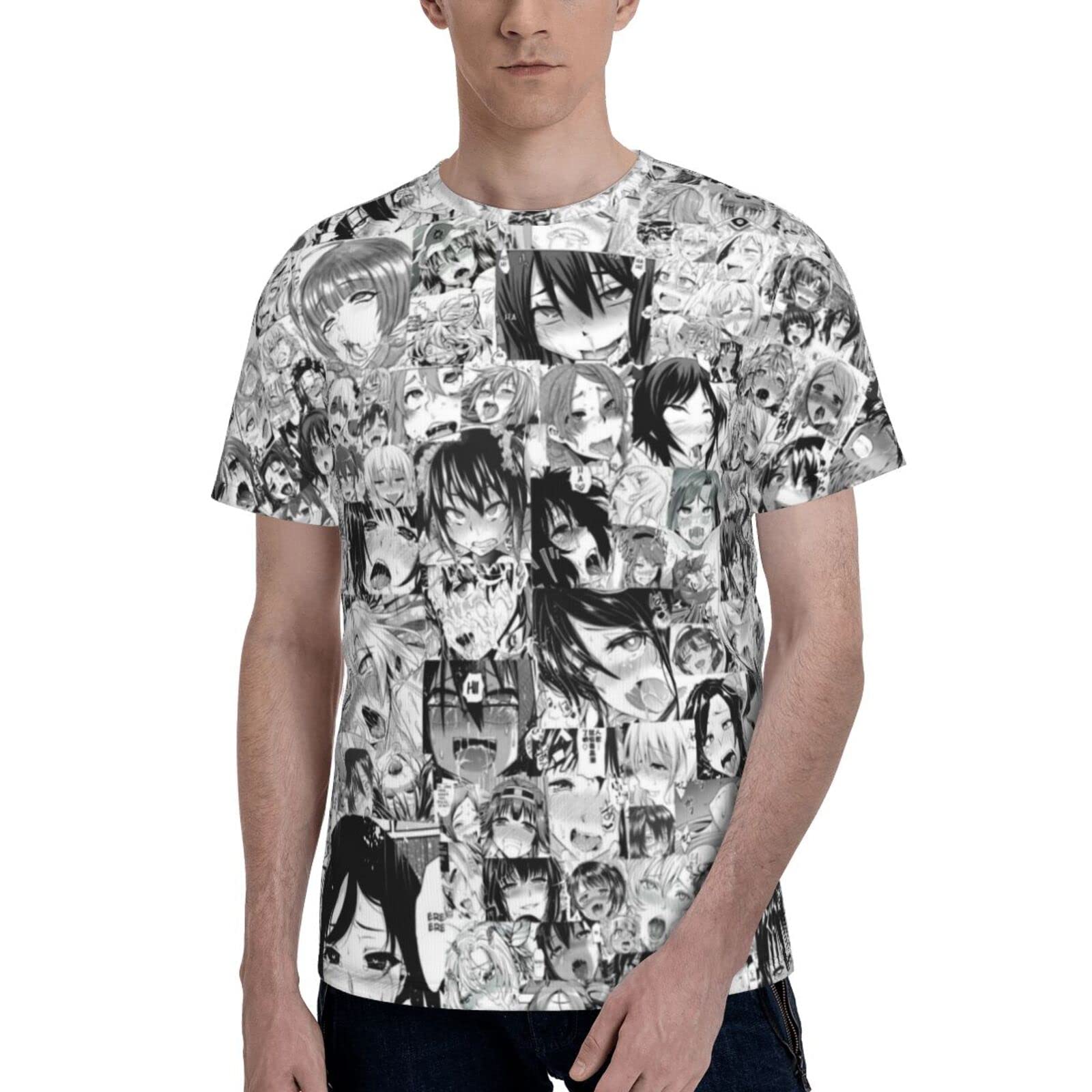 Zorin Men's Black T-Shirt For 3D Ahegao O-Face Crewneck Hiking Tee Tops Fashion Sweatshirt