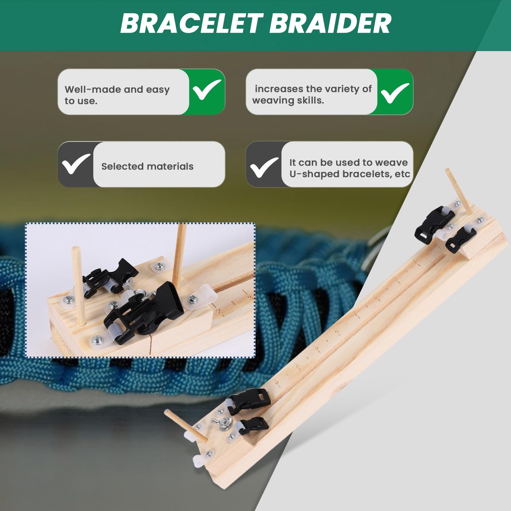 7 Pezzi Paracord Bracciale Strumento per Maglieria Strumento Paracord di Paracord Treccia di Paracord nel Legno DIY