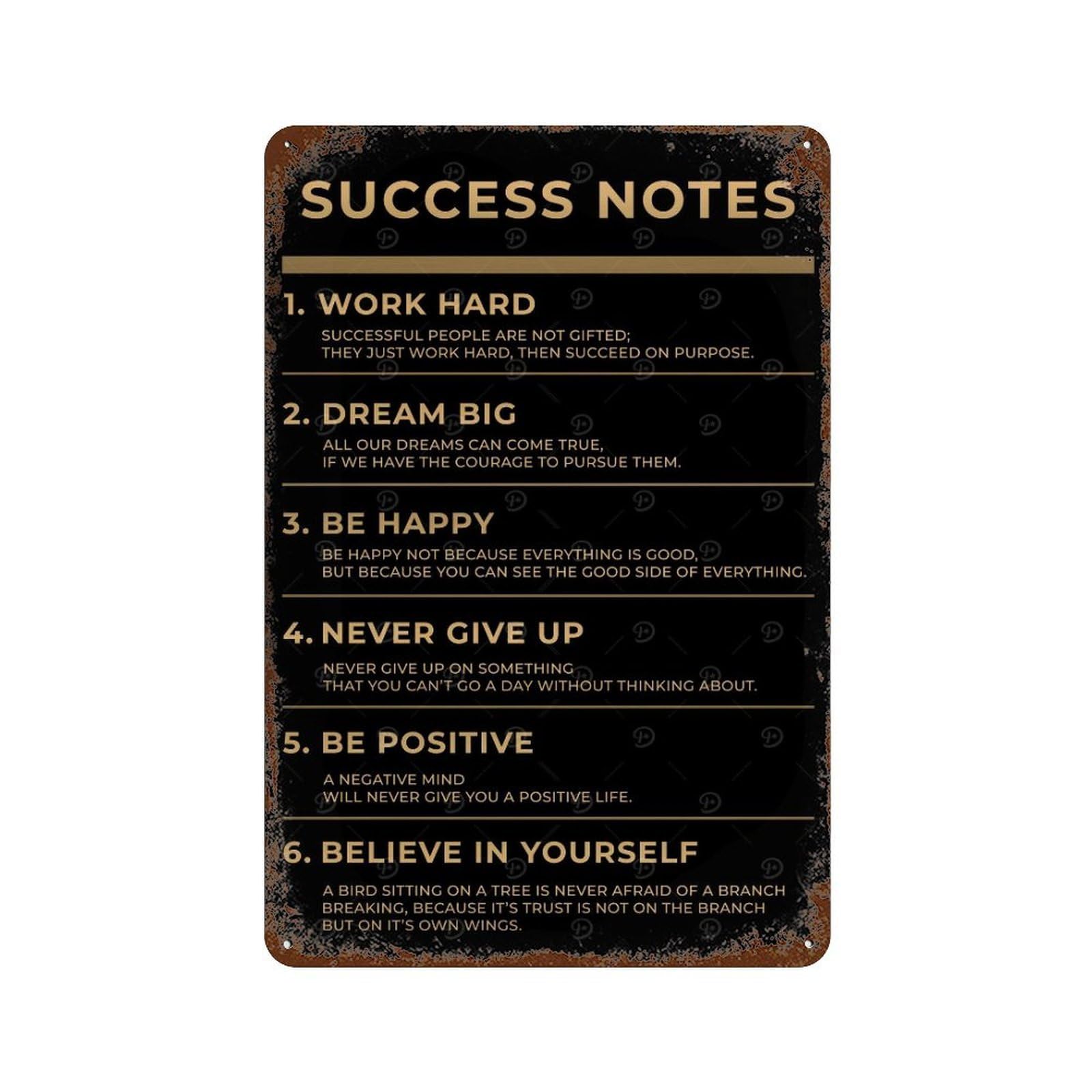 Rust Effect Success Notes Aged Metal Wall Plaque 11.8"x7.9", Shabby Chic Decor for Living Room, Hallway And Home Decor