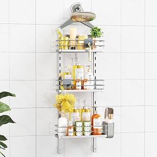 ODesign 3 Tier Adjustable Shower Organizer Hanging Over Head Silver