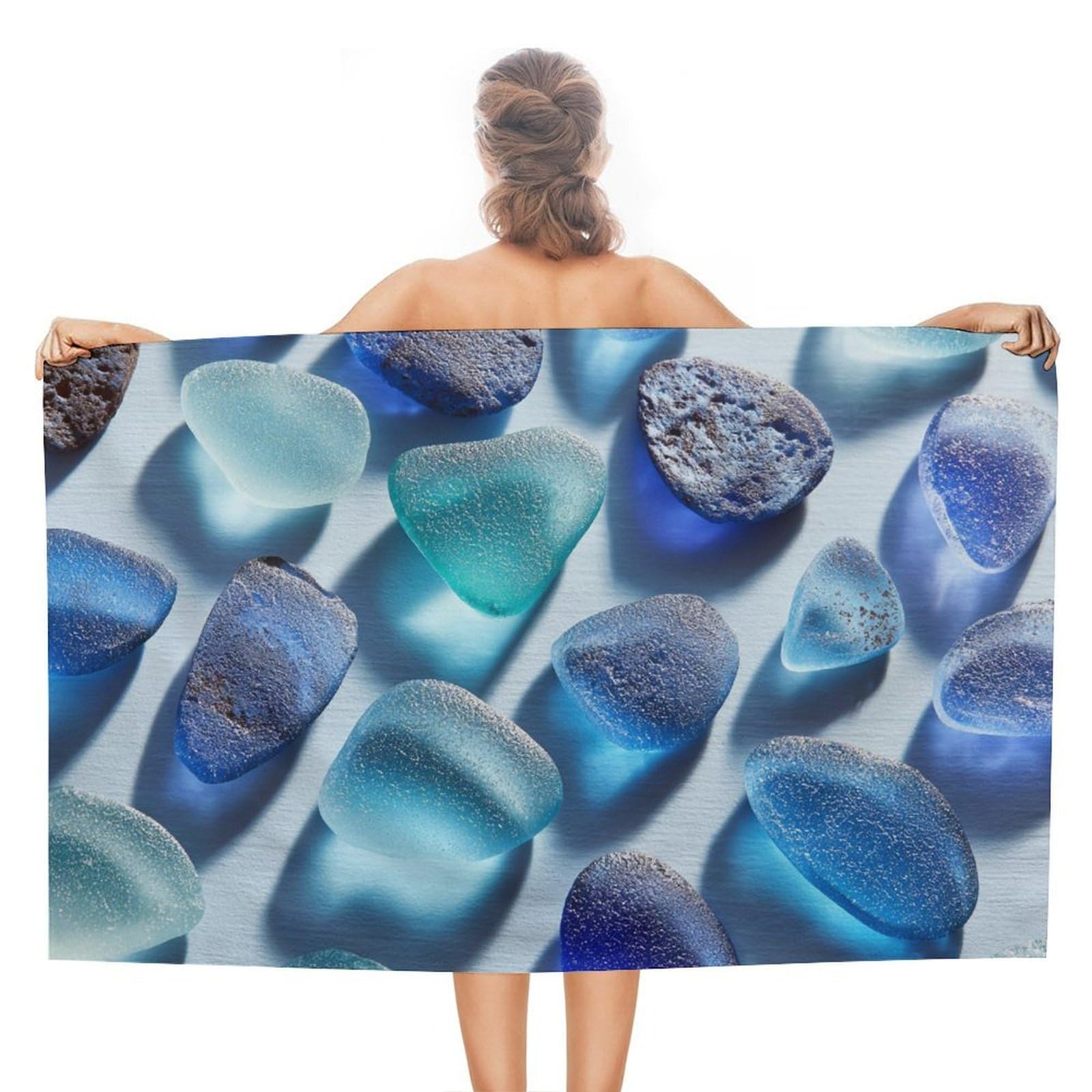 asbwuo Blue Sea Glass Stones Beach Towel