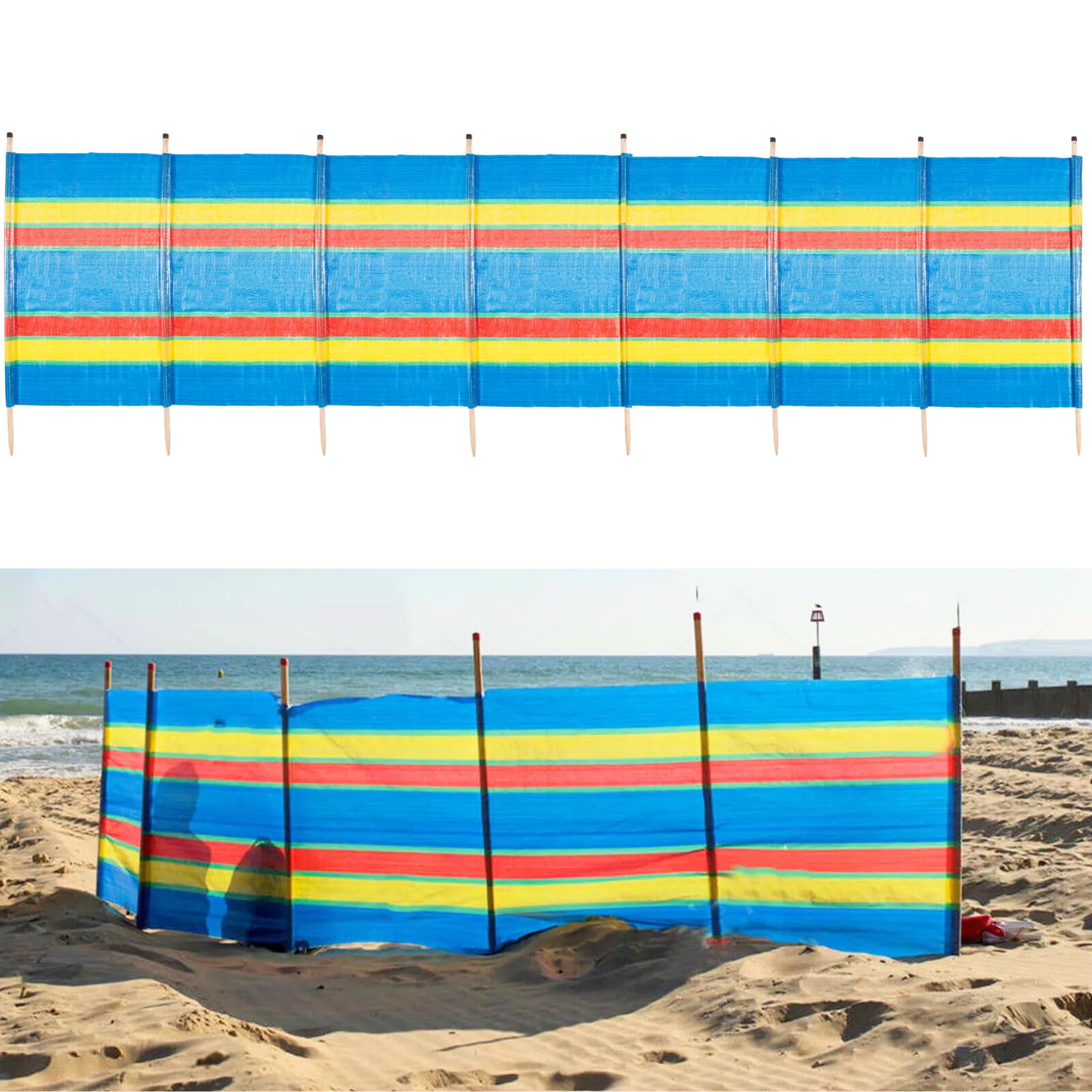 Garden Mile Extra Large Beach Windbreaker 4.6m Long Wind Breakers Camping Tall And Durable Garden Wind Breaker 8 Wooden Pole Motorhome Shelter Privacy Screen Bright And Colourful Windbreak